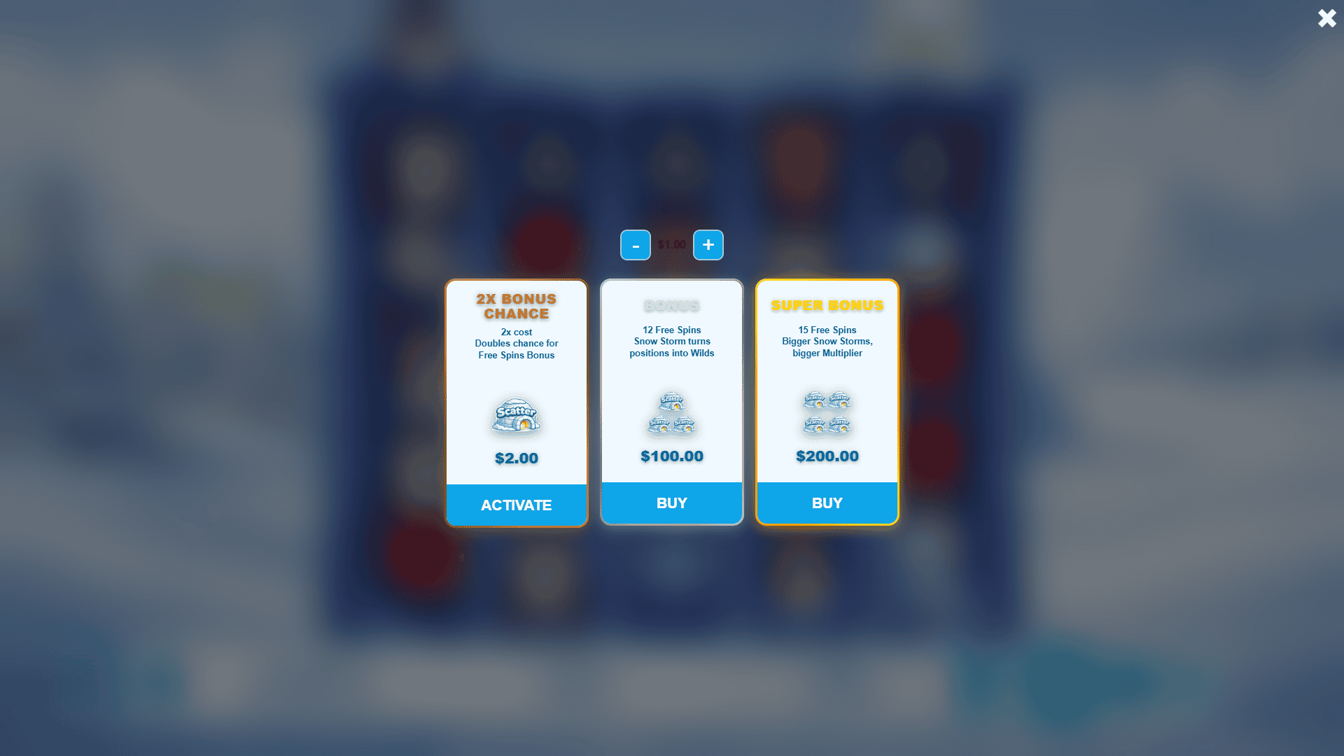 Snow Bonanza bonus buy menu