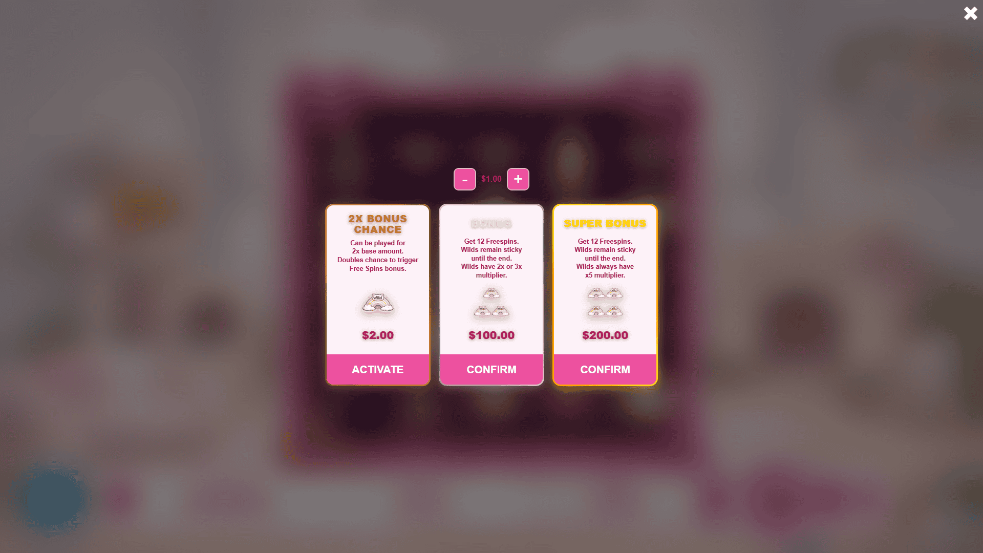 Sticky Cats bonus buy menu