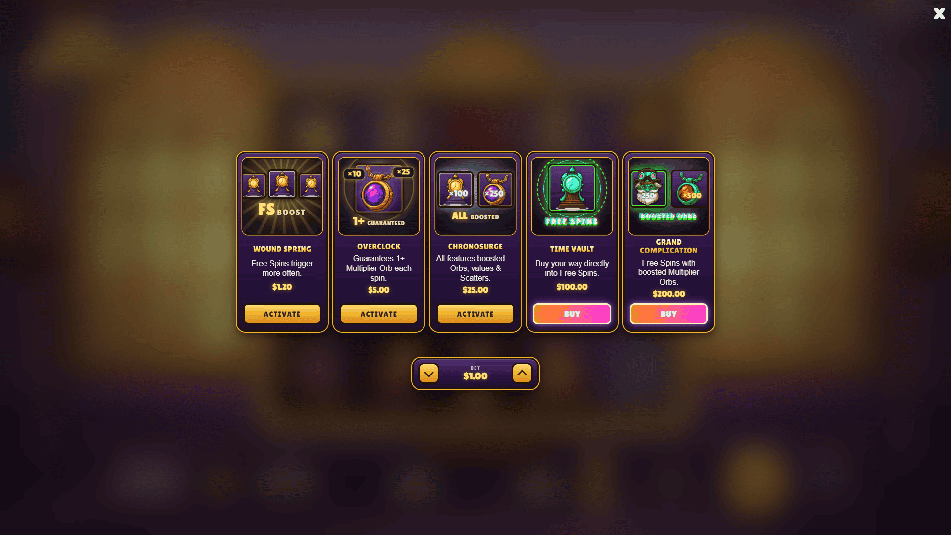 Time Broker bonus buy menu