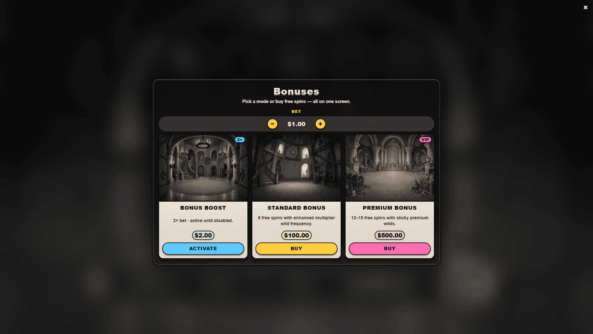 Rigged bonus buy menu