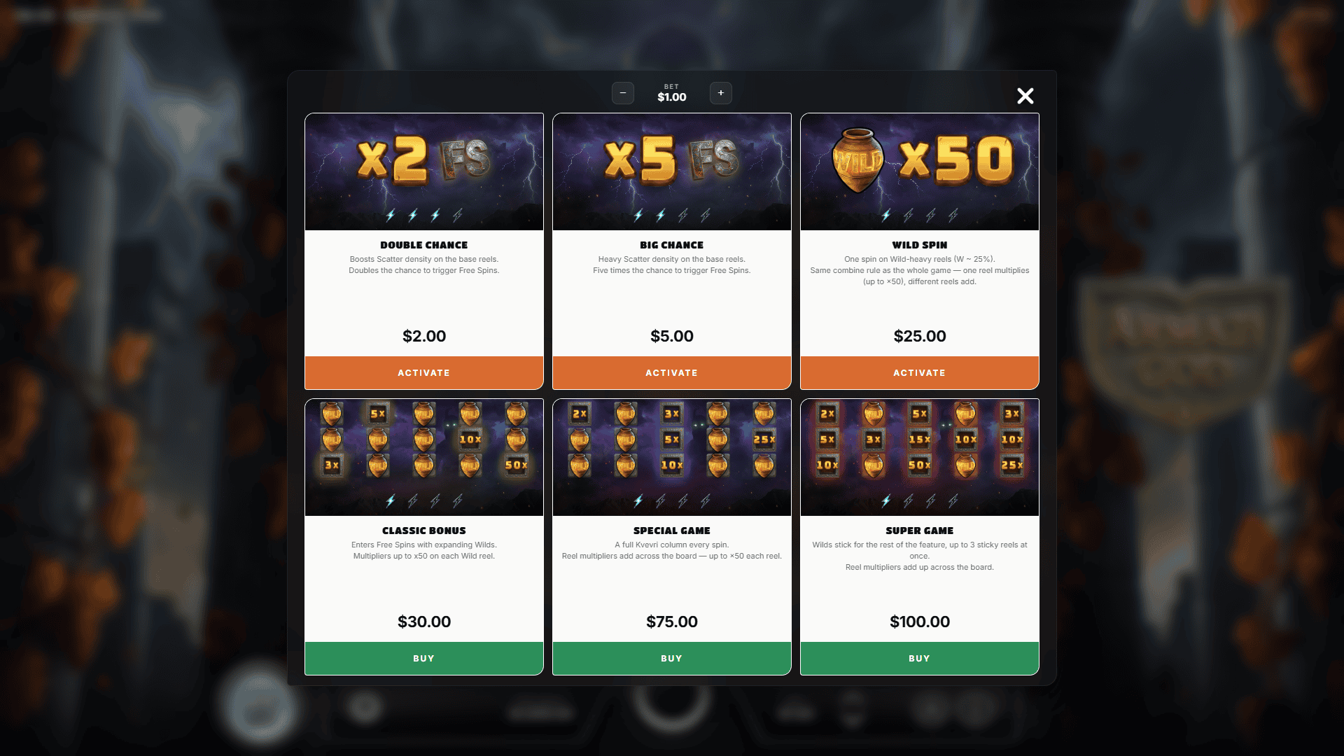 Armazi God bonus buy menu