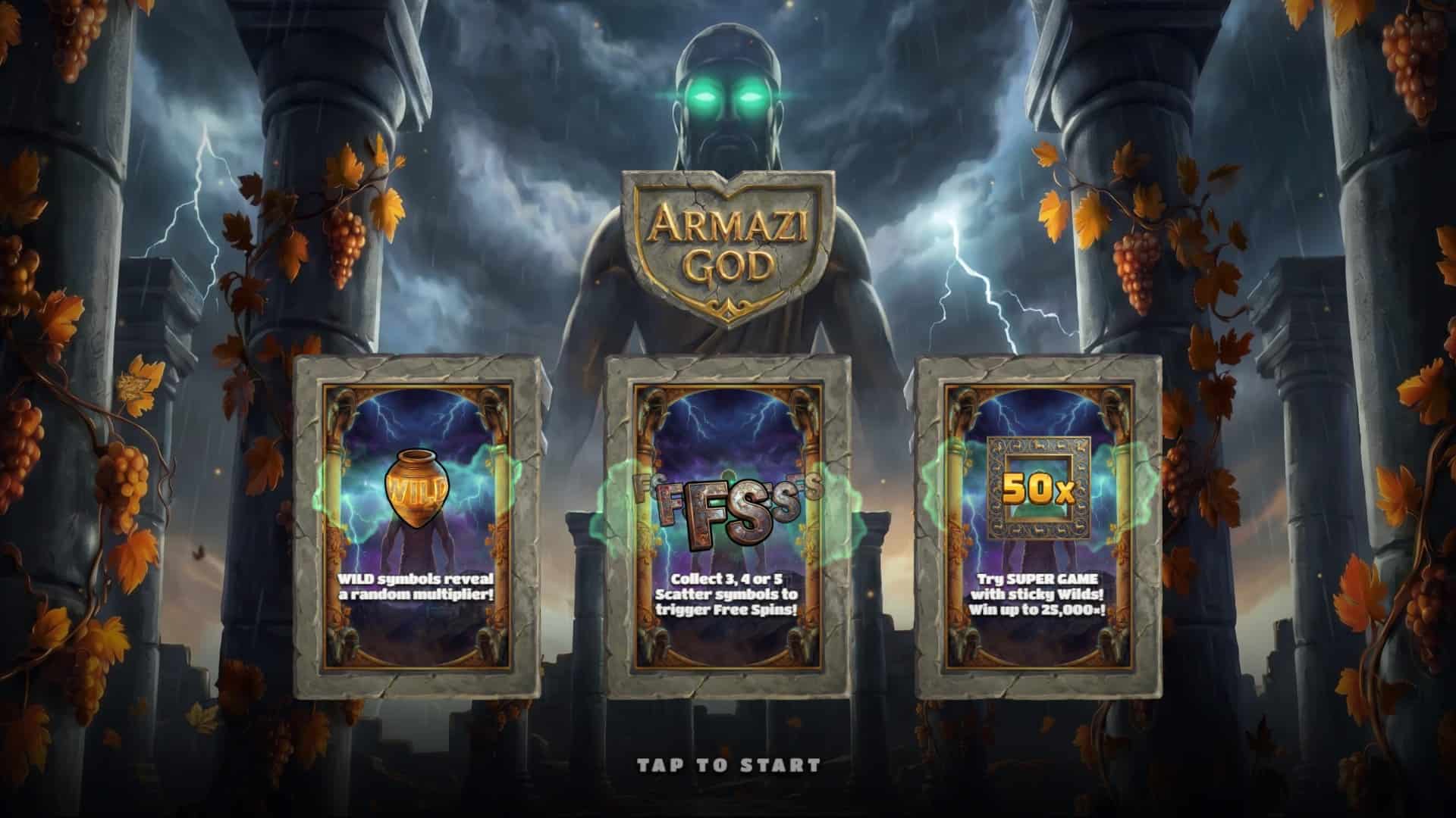 Armazi God slot intro screen