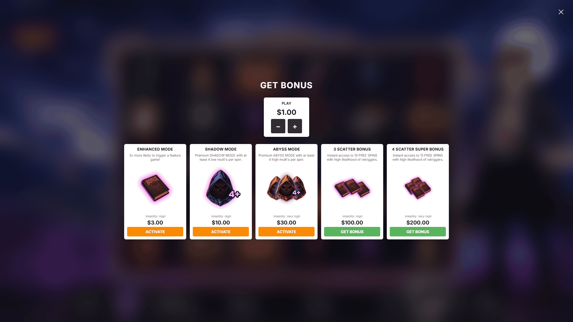 Shadow Prince bonus buy menu