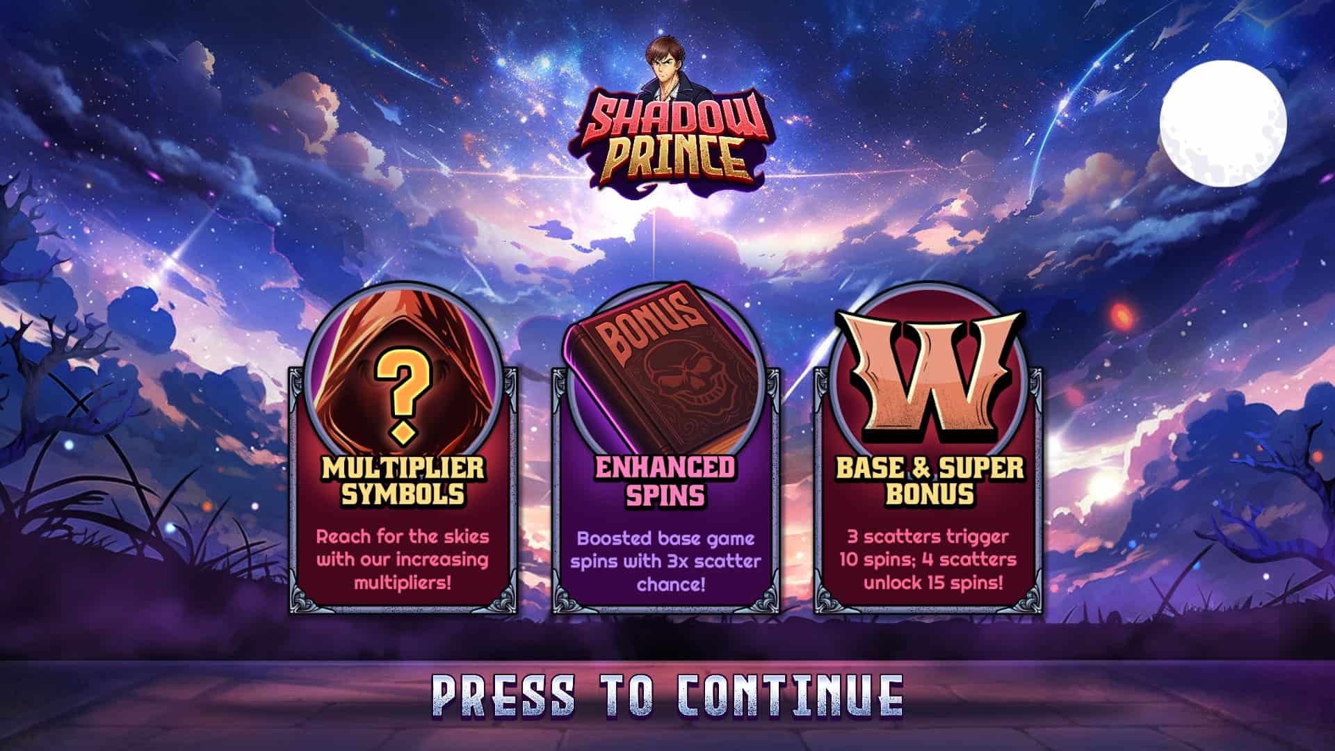 Shadow Prince slot intro screen