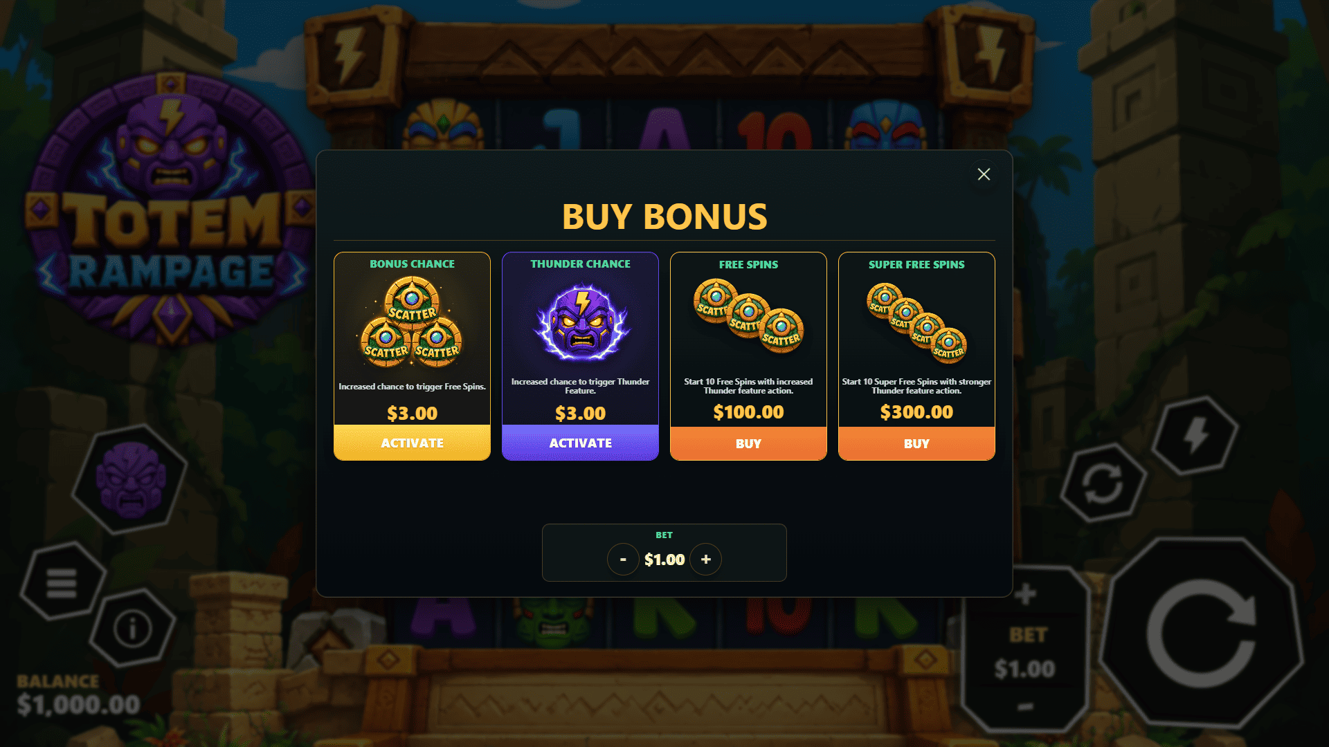 Totem Rampage bonus buy menu