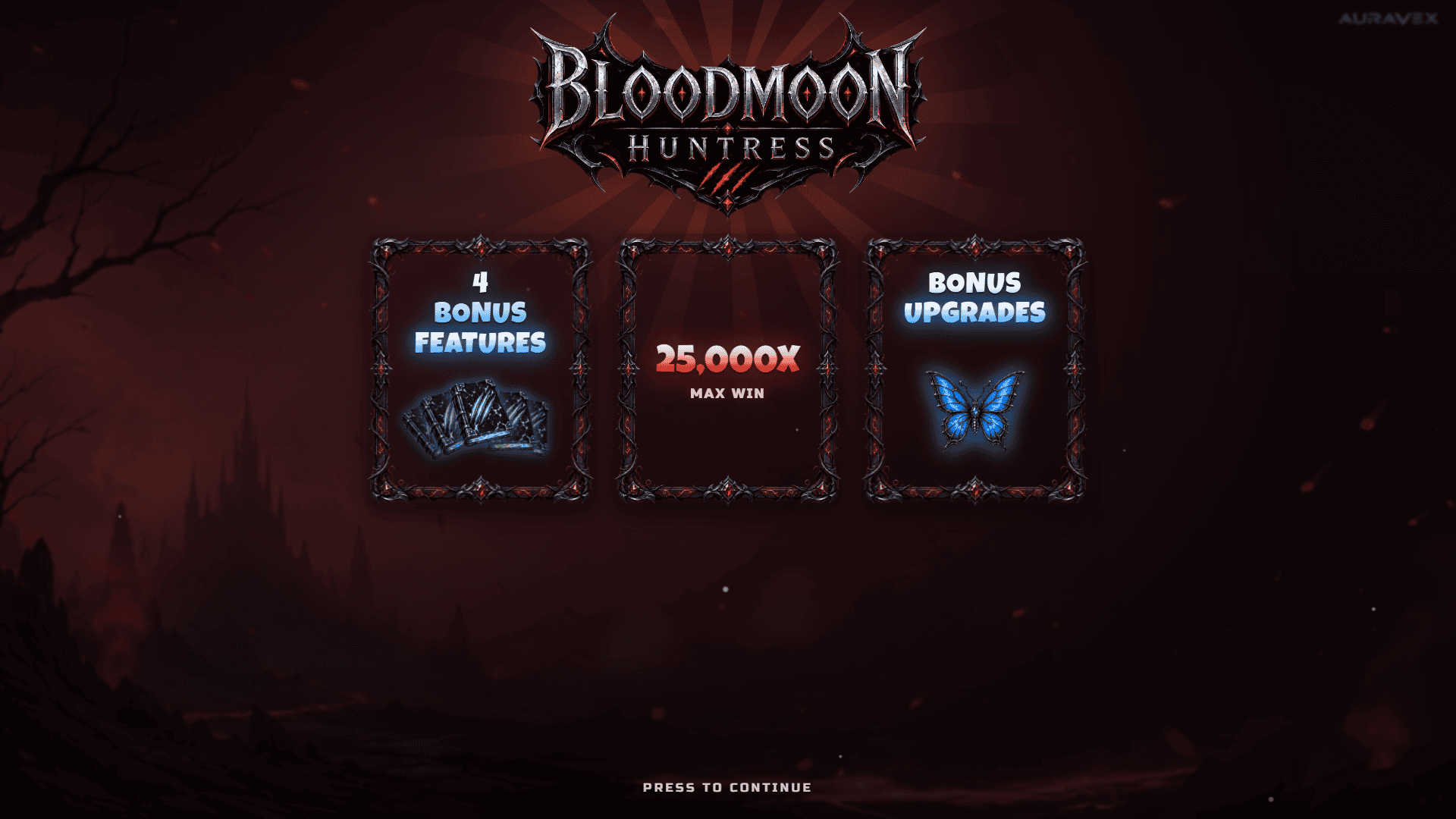 Bloodmoon Huntress slot intro screen