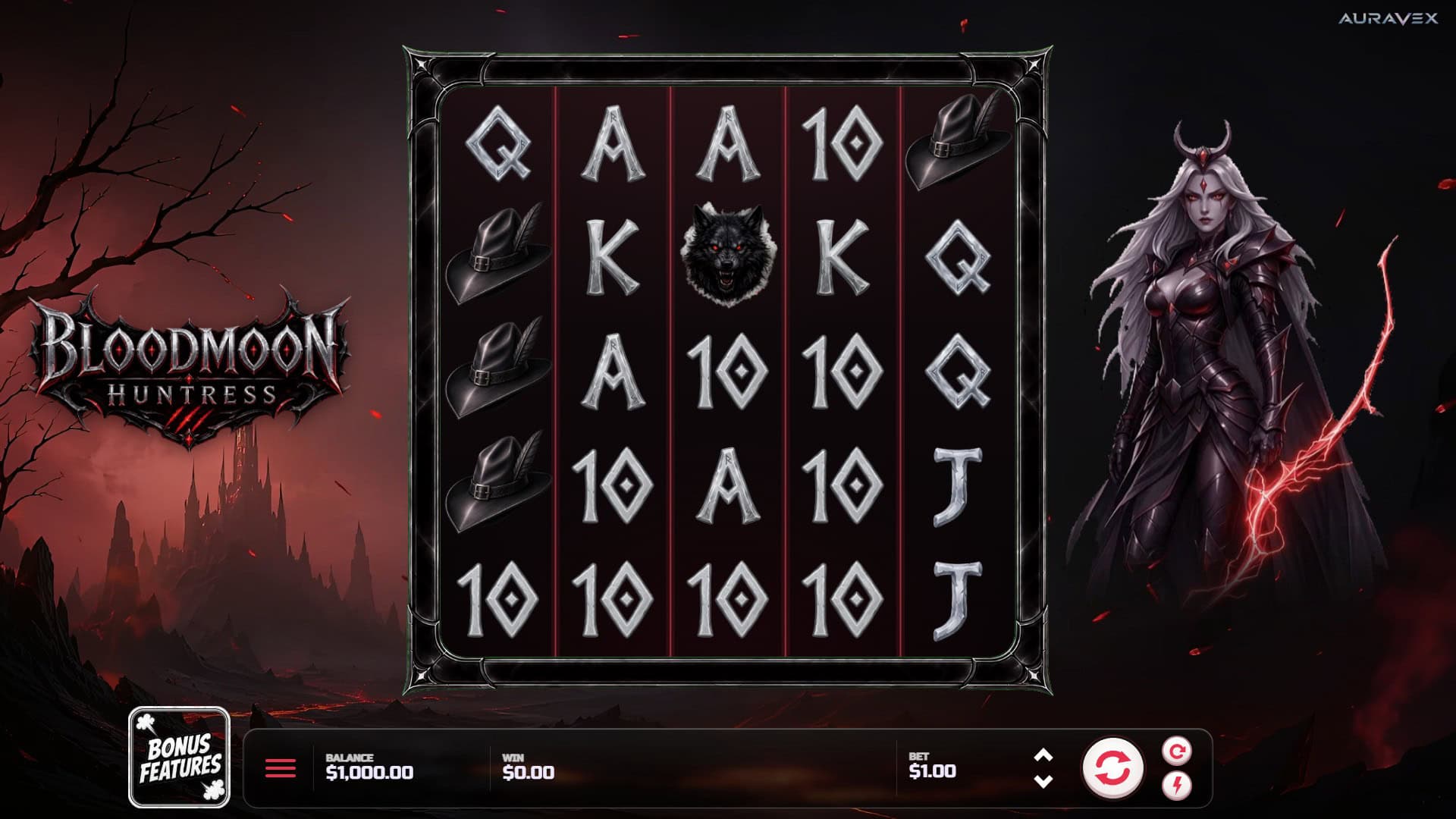 Bloodmoon Huntress slot gameplay reels