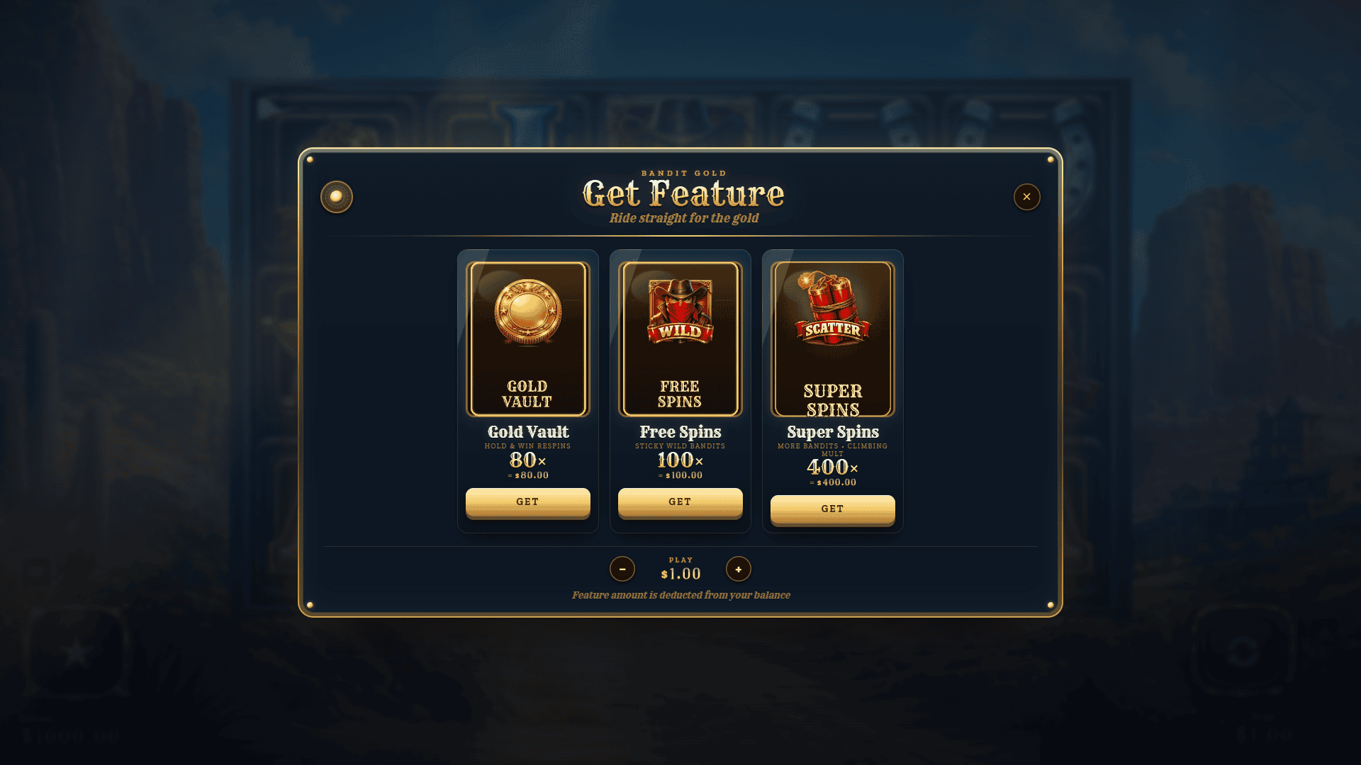Bandit Gold bonus buy menu