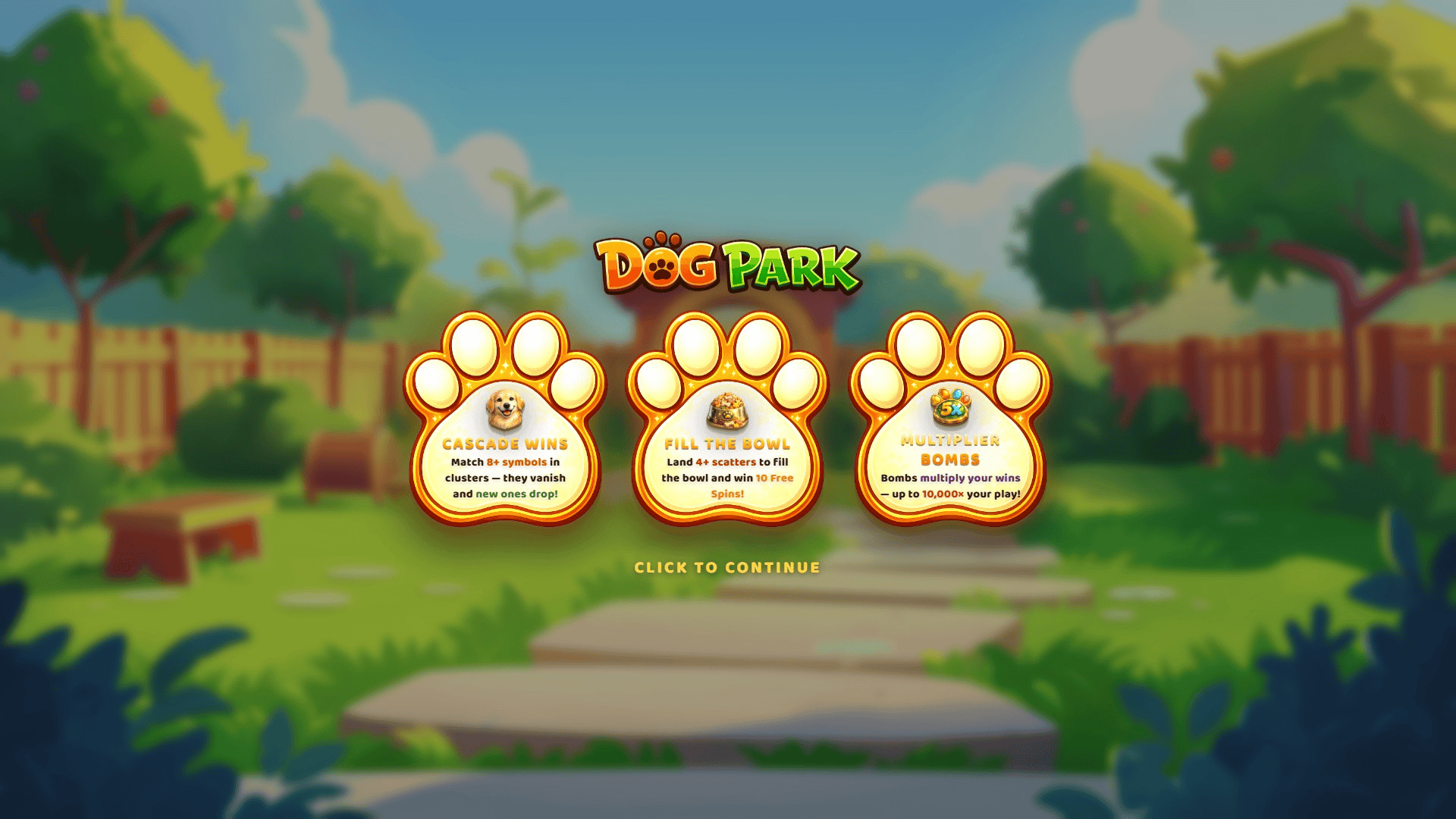 Dog Park slot intro screen