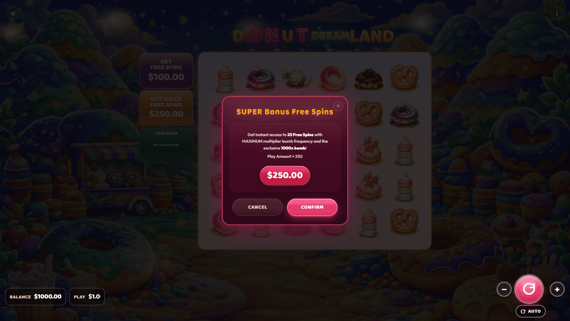 Donut Dreamland bonus buy menu