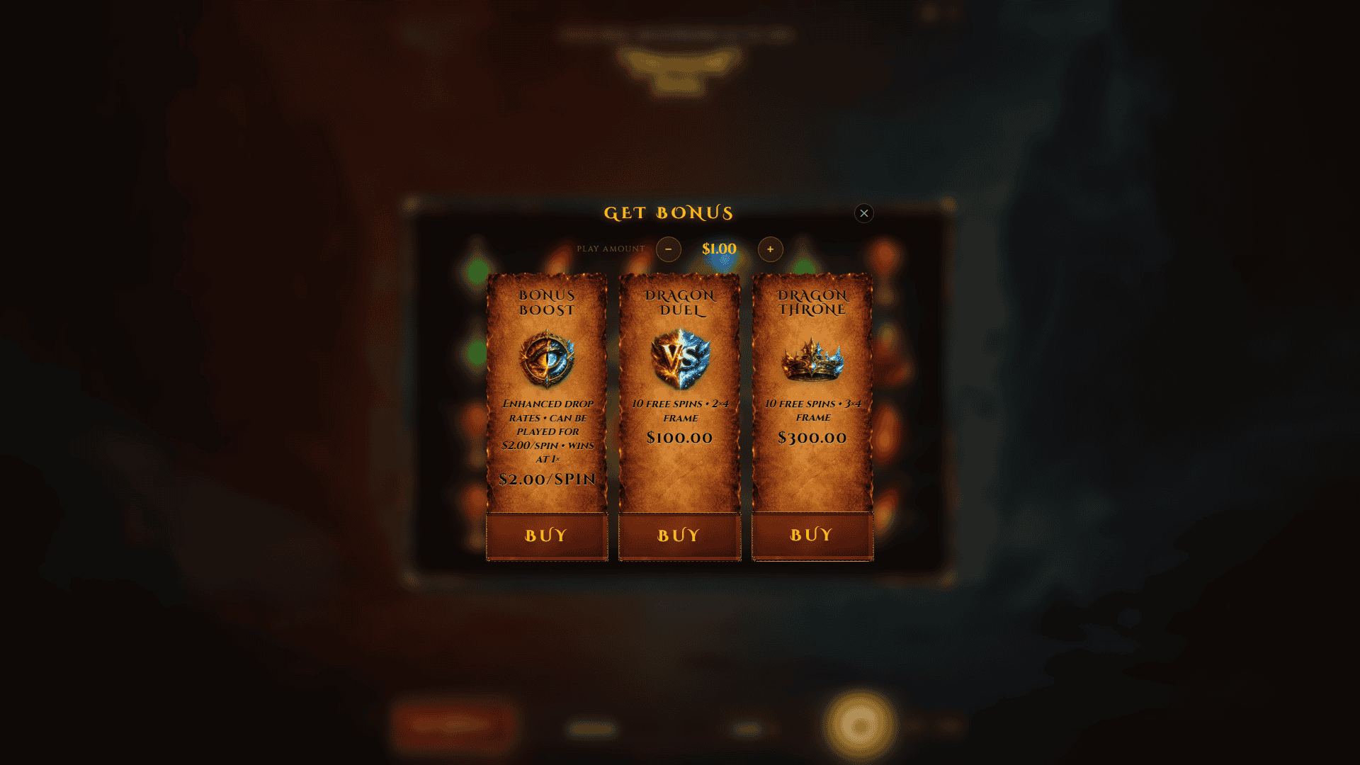 Dragon Duel bonus buy menu