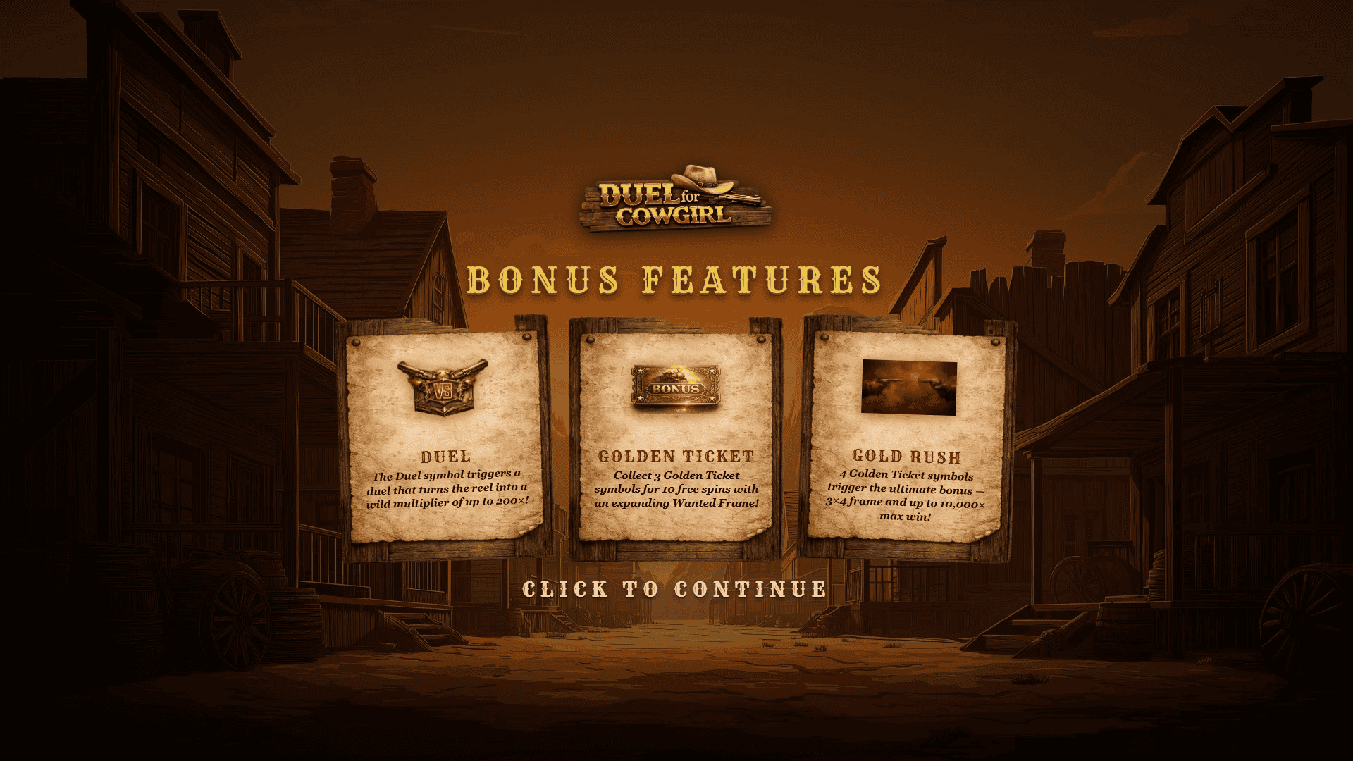 Duel for Cowgirl slot intro screen