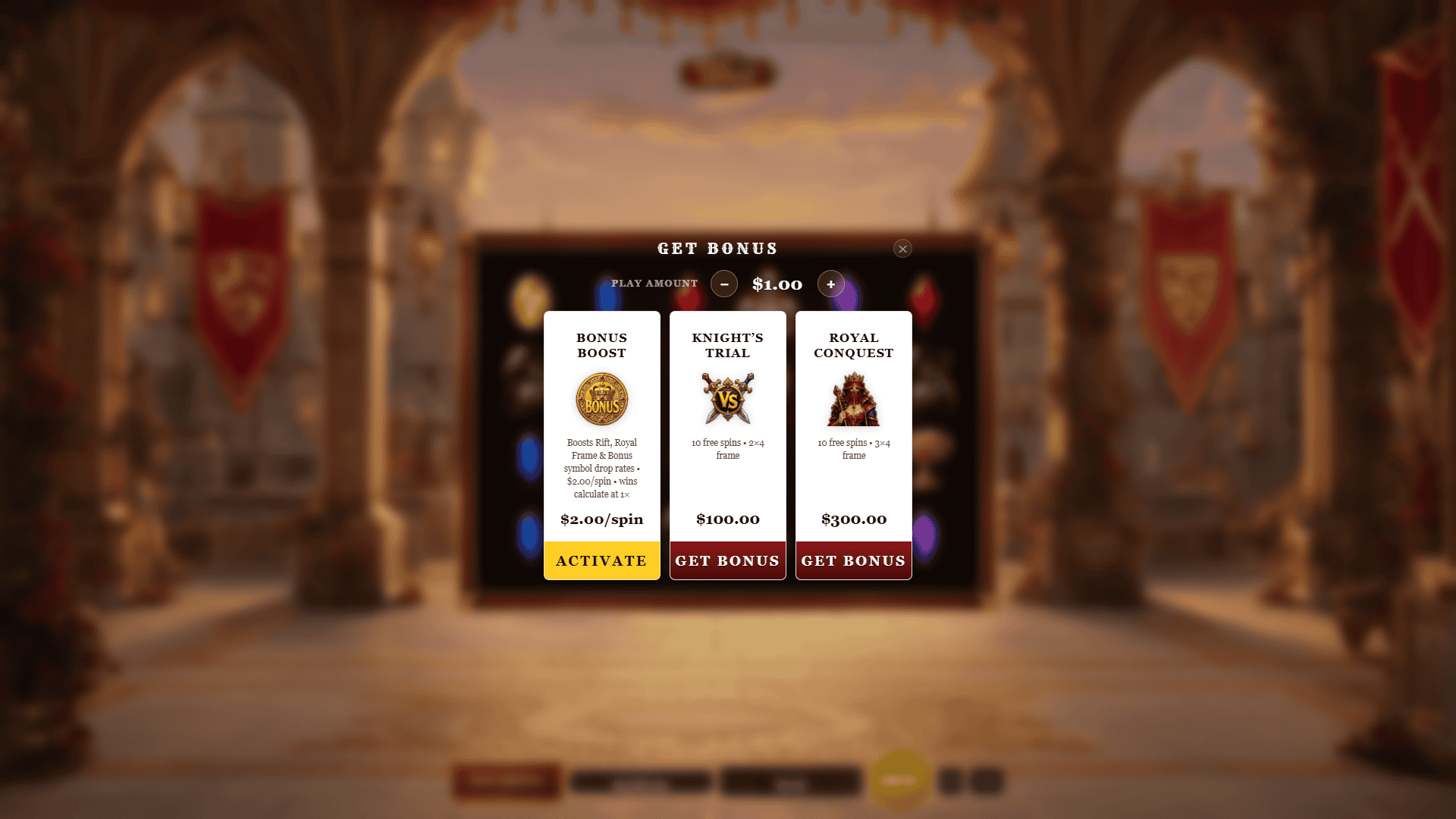 Duel for the Queen bonus buy menu