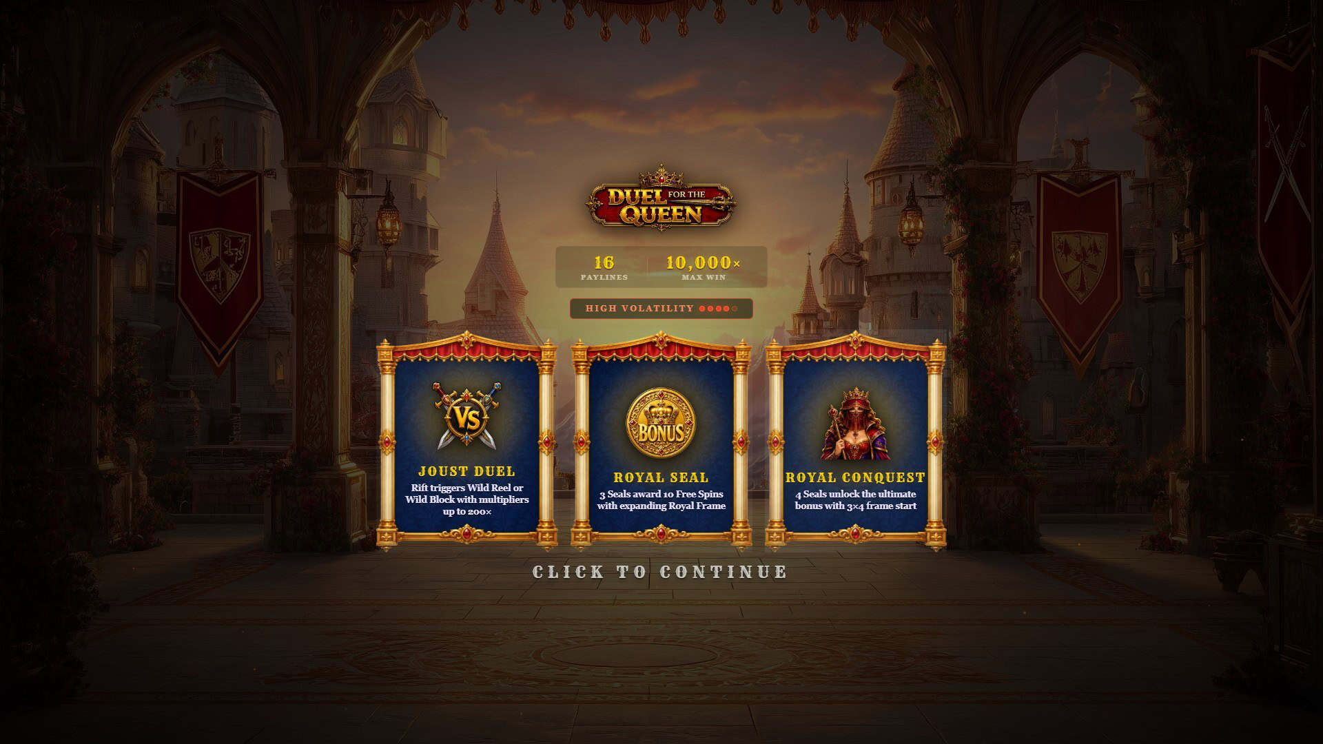 Duel for the Queen slot intro screen