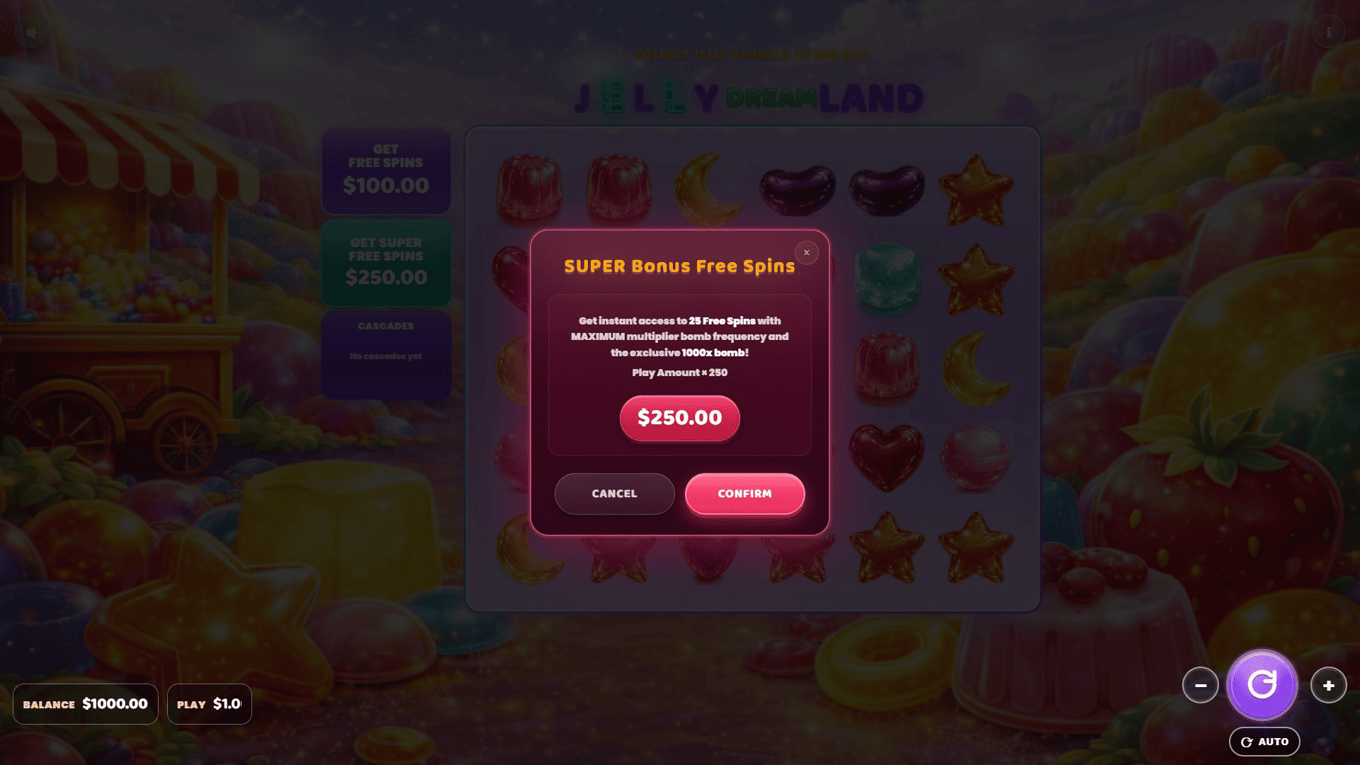 Jelly Dreamland bonus buy menu