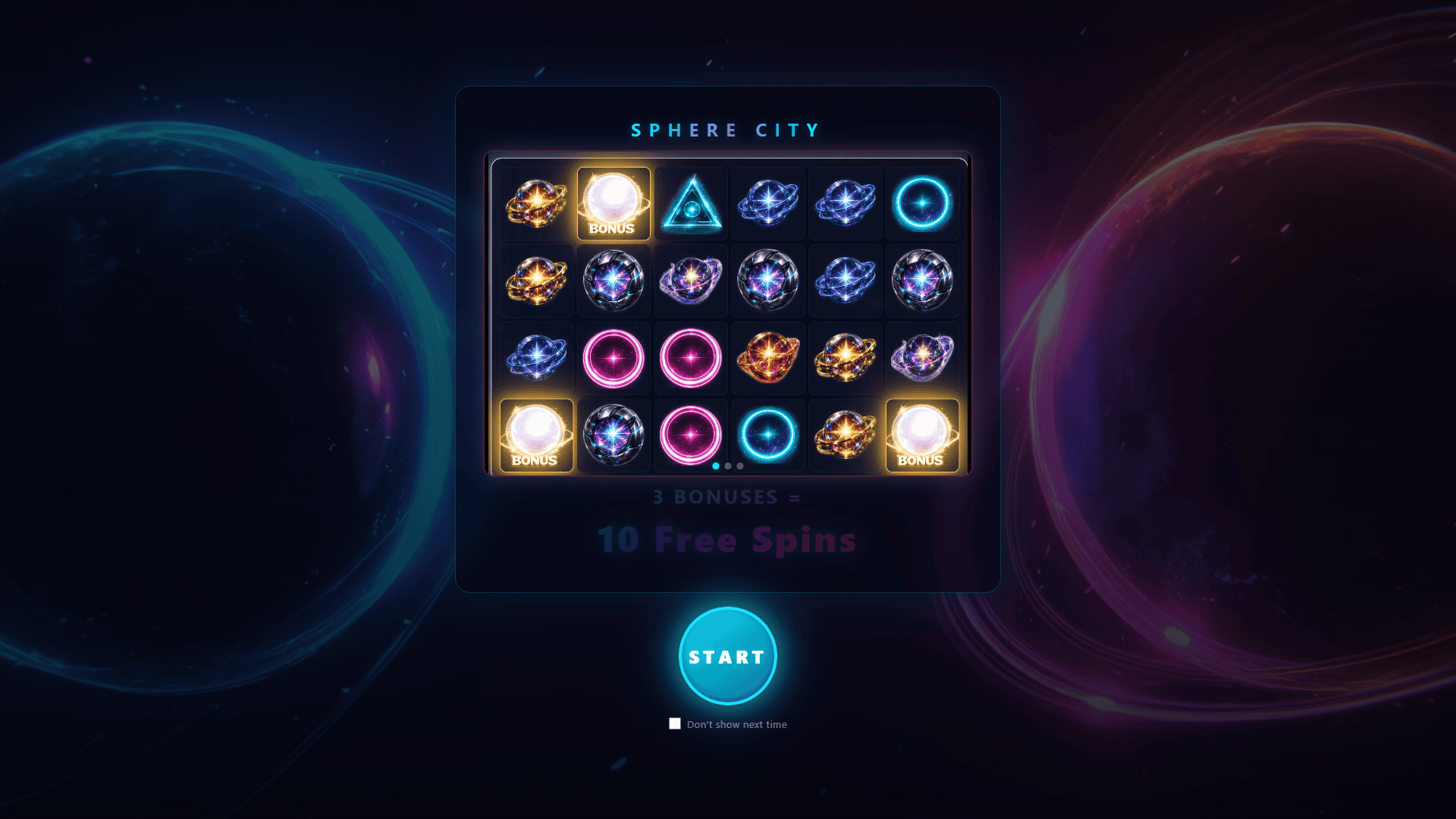 Sphere City slot intro screen