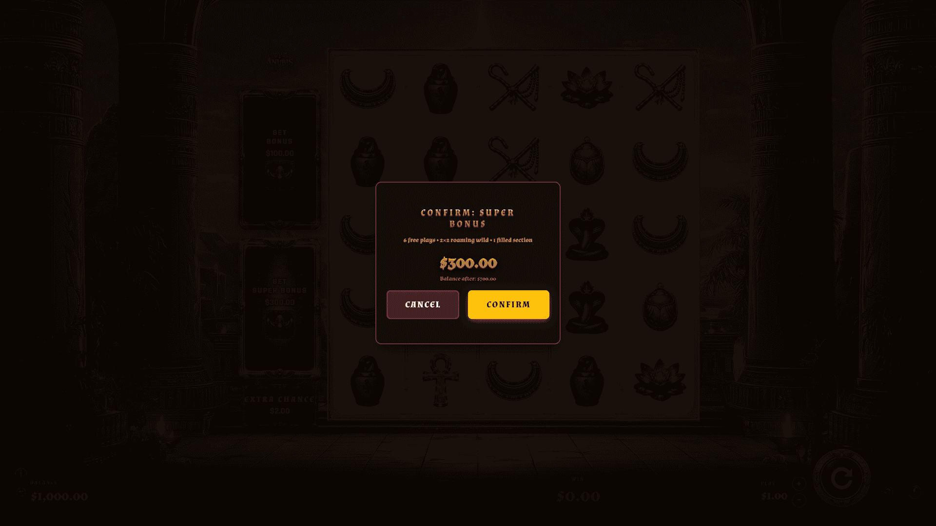 Temple of Anubis bonus buy menu