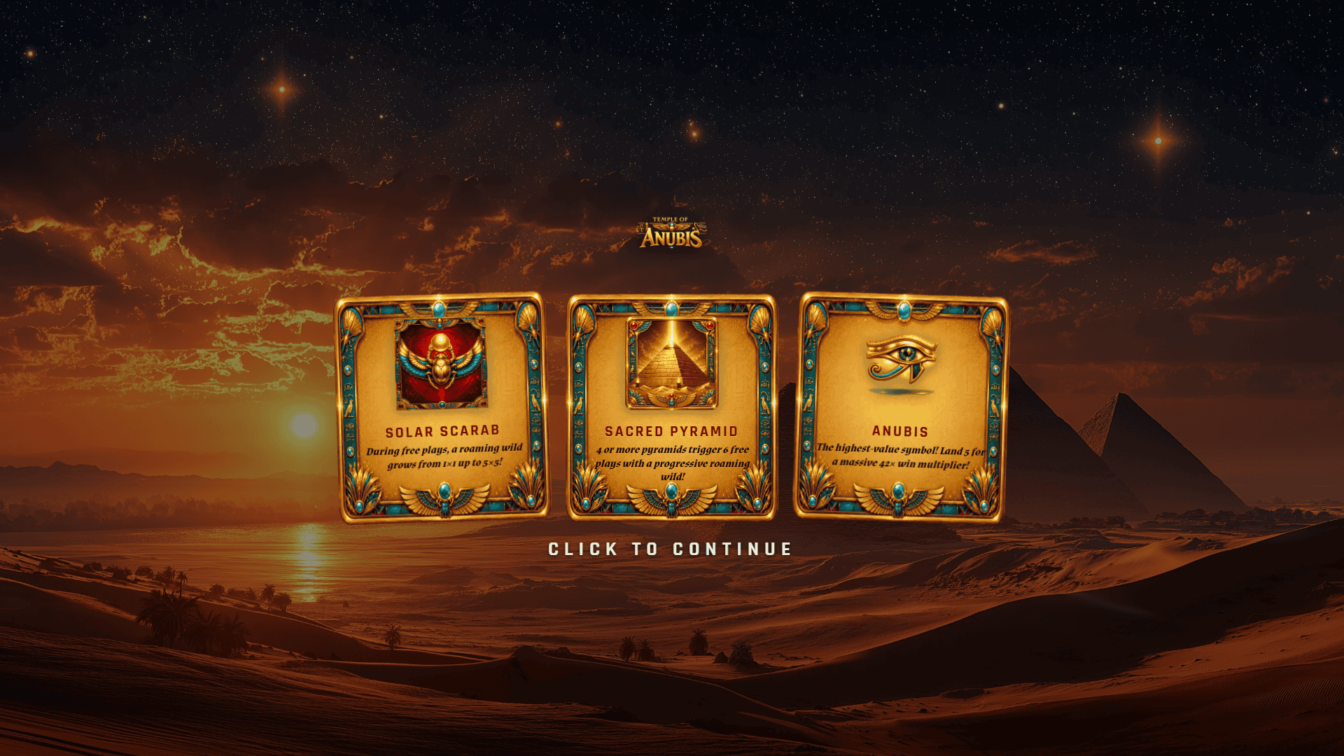 Temple of Anubis slot intro screen