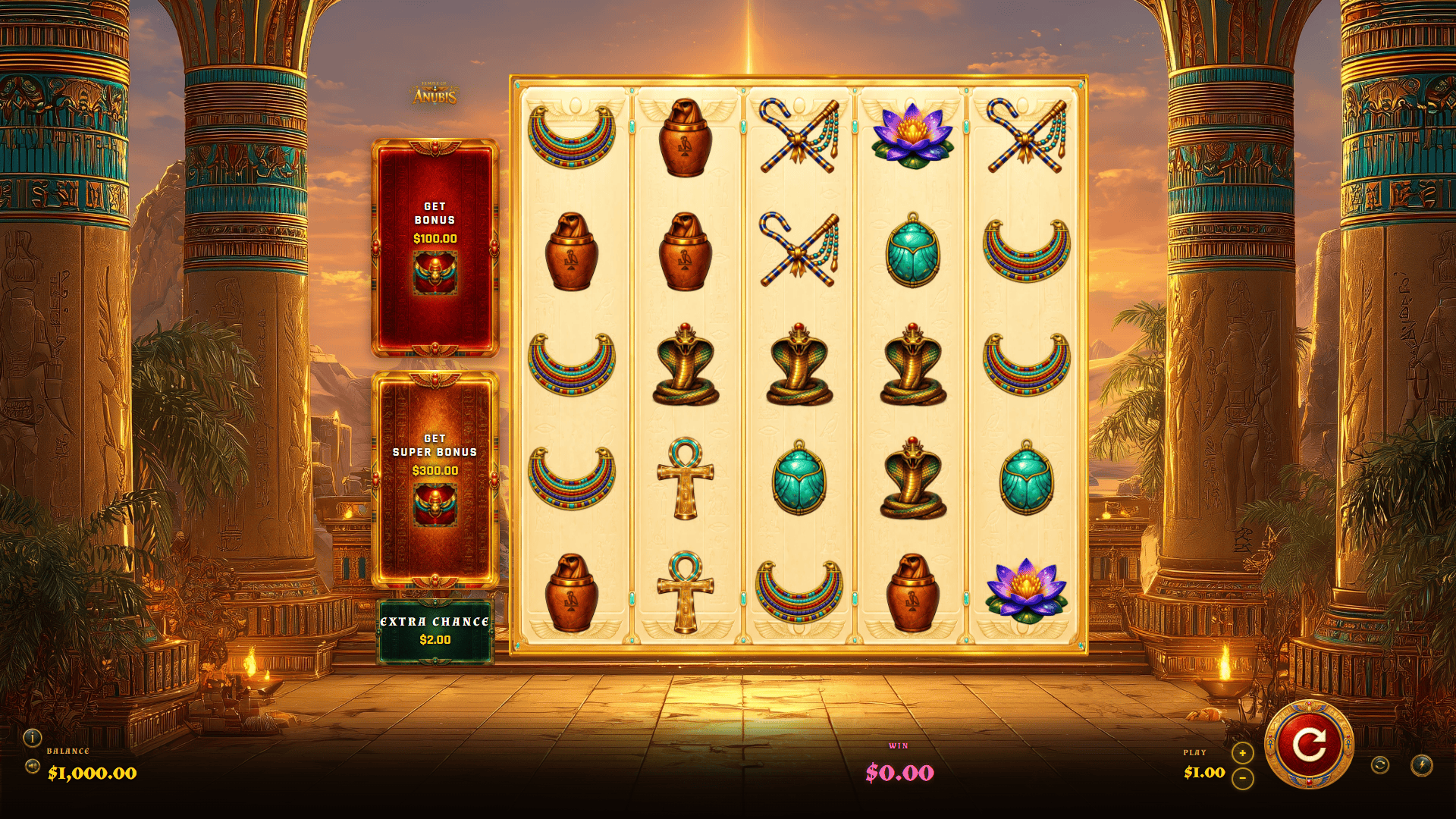 Temple of Anubis slot gameplay reels