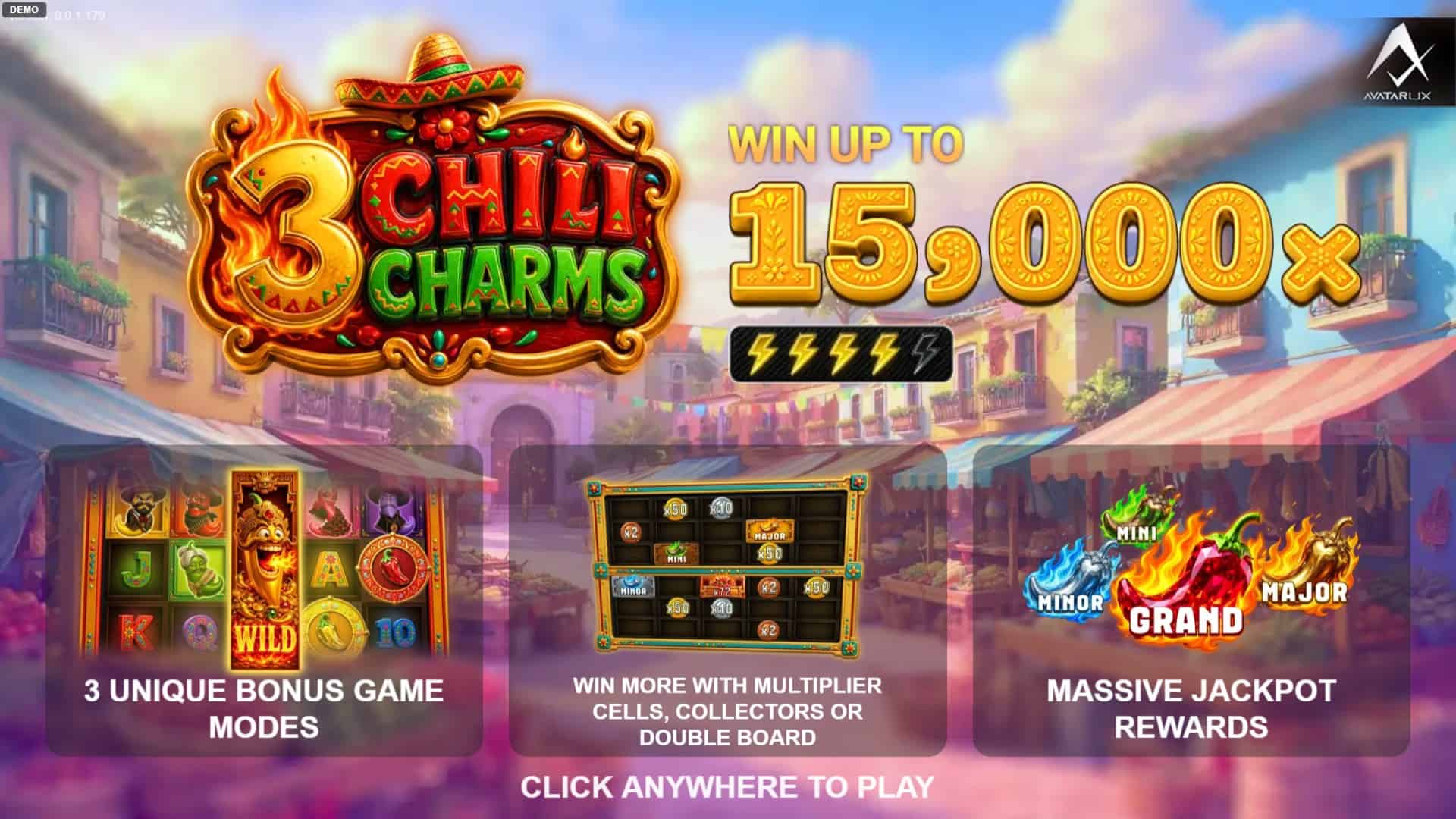 3 Chili Charms slot intro screen
