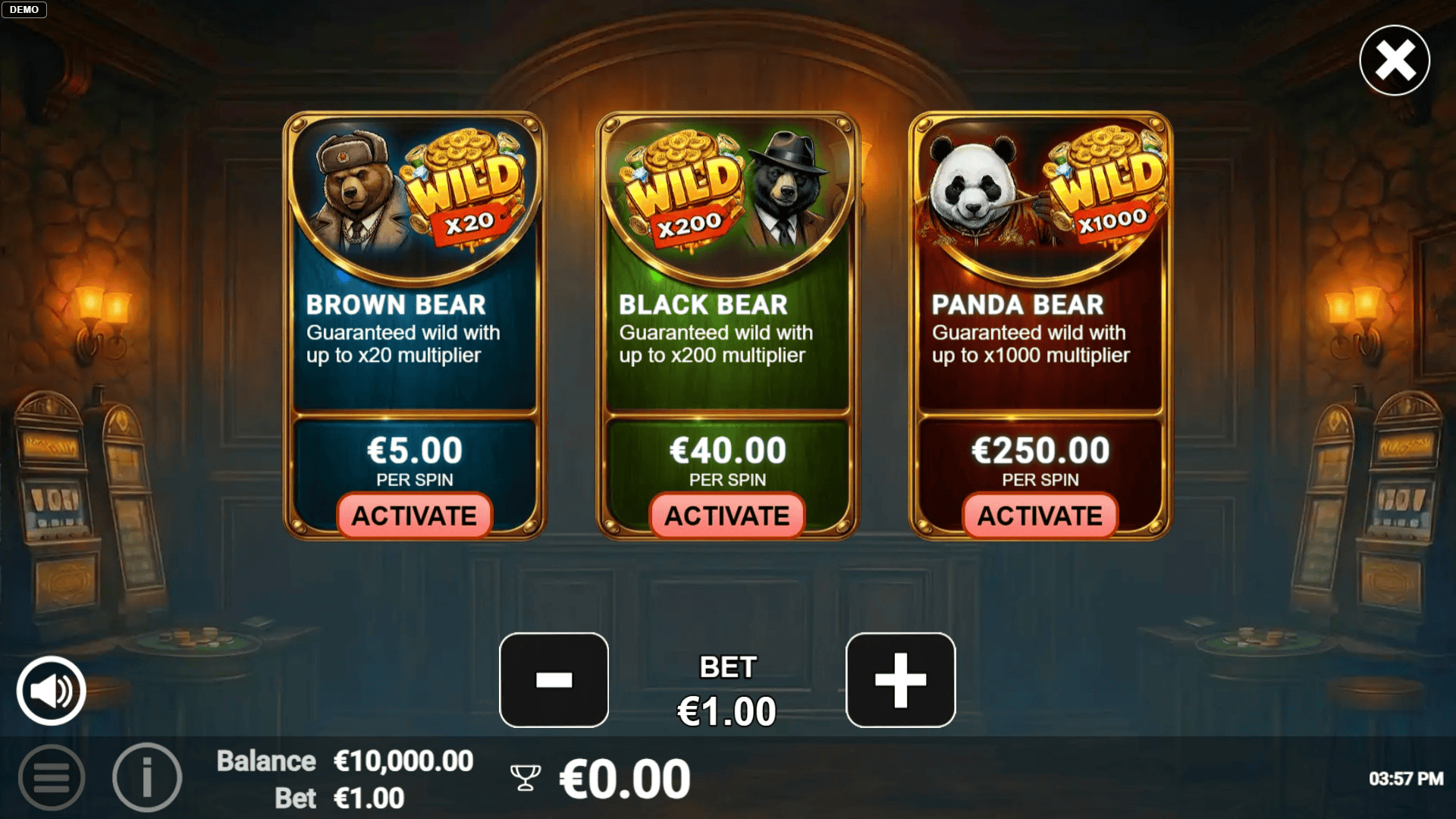 3 Power Bears bonus buy menu