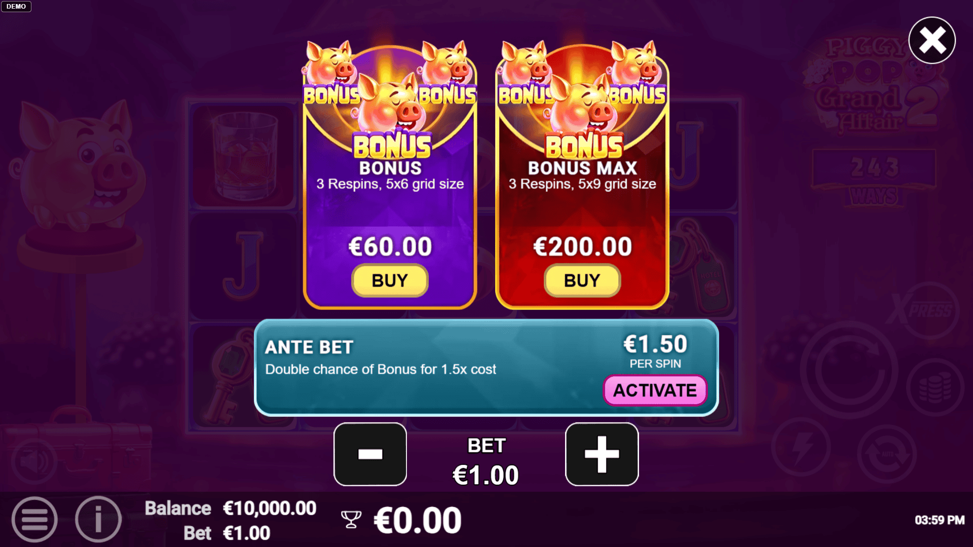 PiggyPop Grand Affair 2 bonus buy menu