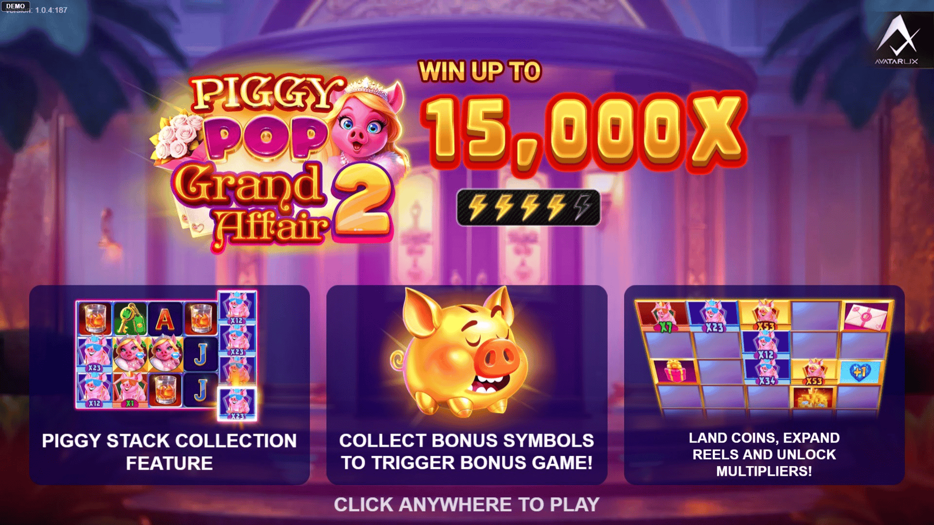 PiggyPop Grand Affair 2 slot intro screen