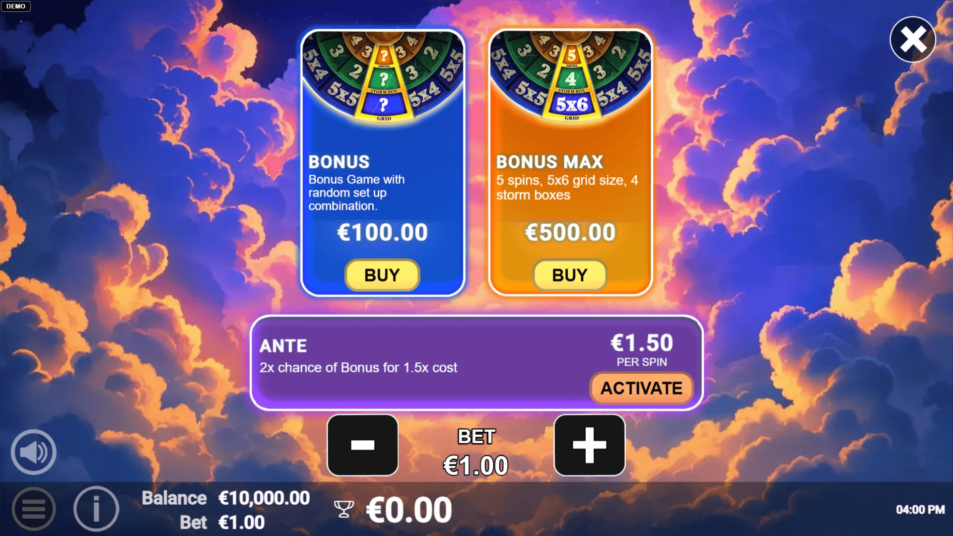 Pots of Power Zeus bonus buy menu