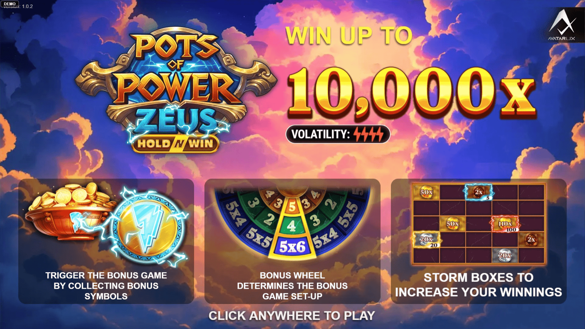 Pots of Power Zeus slot intro screen