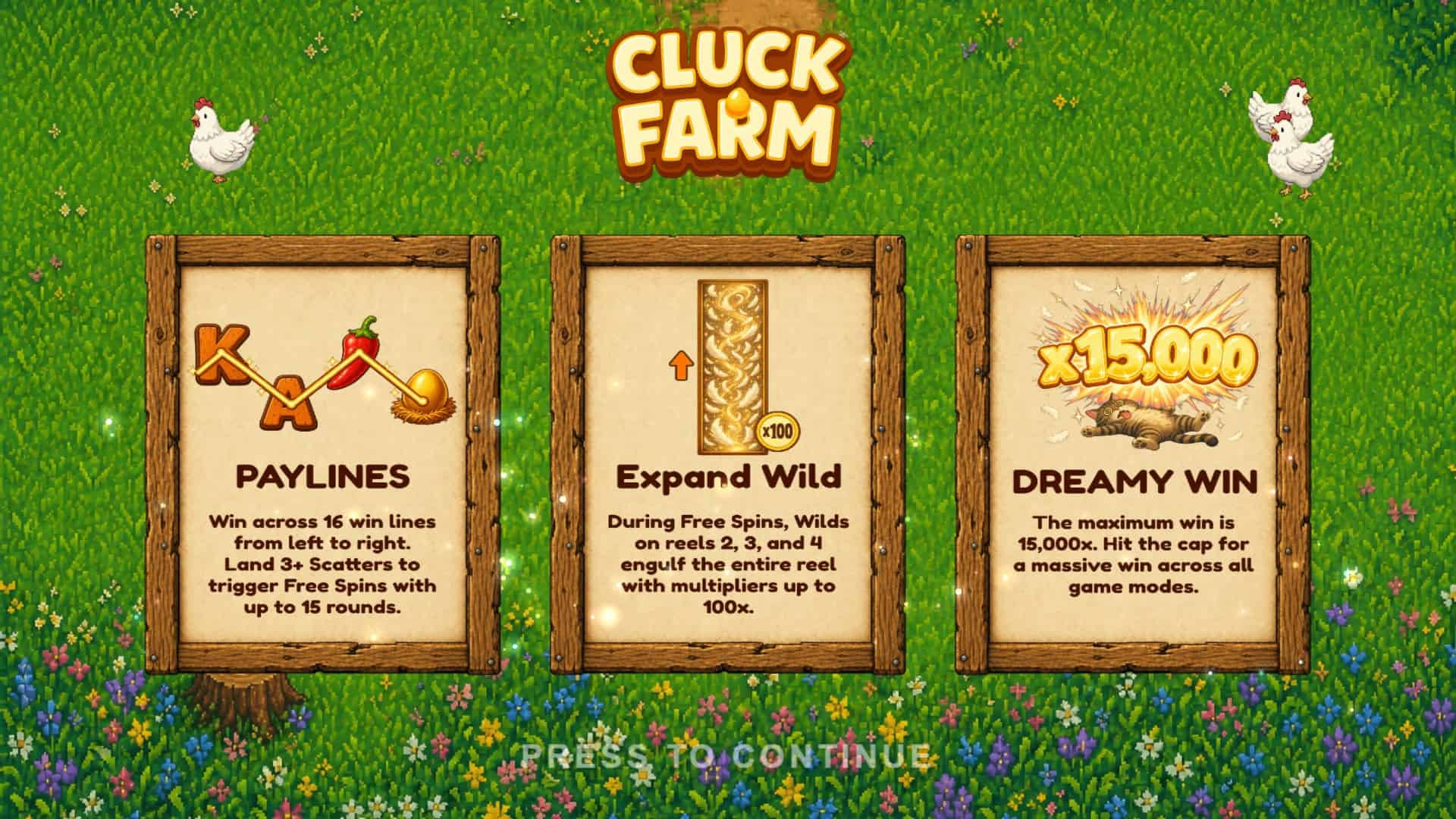 Cluck Farm slot intro screen