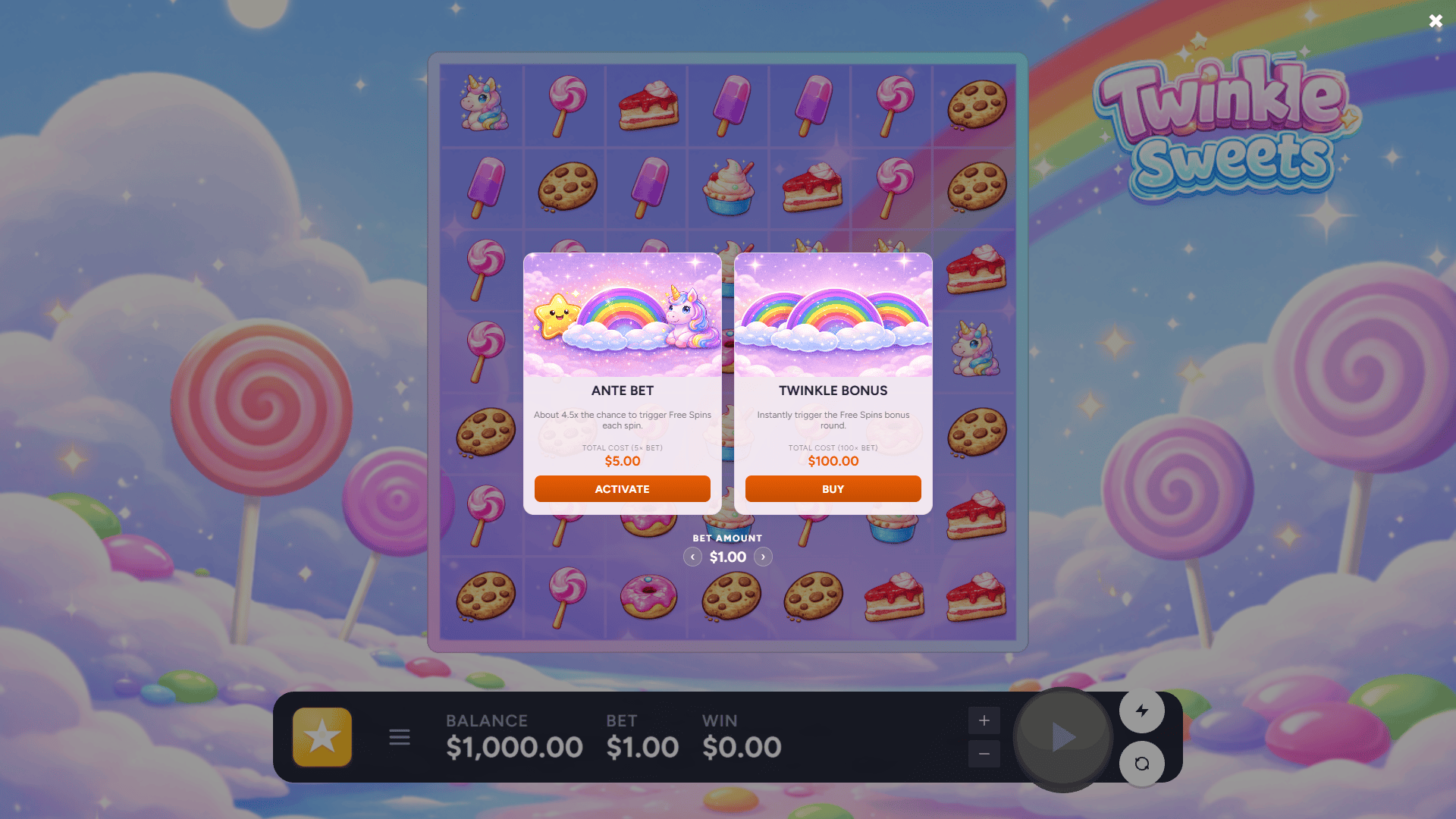 Twinkle Sweets bonus buy menu