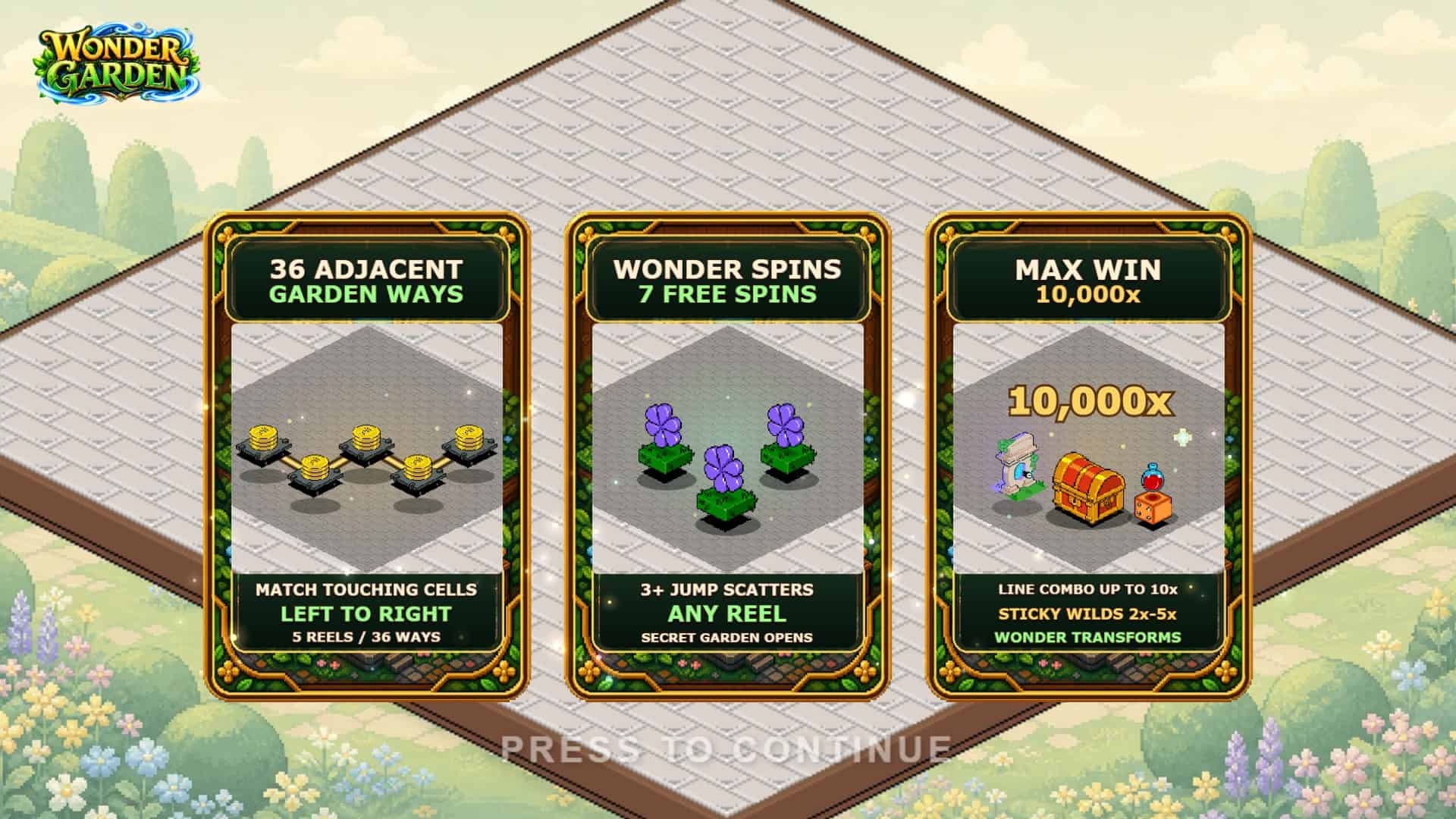 Wonder Garden slot intro screen