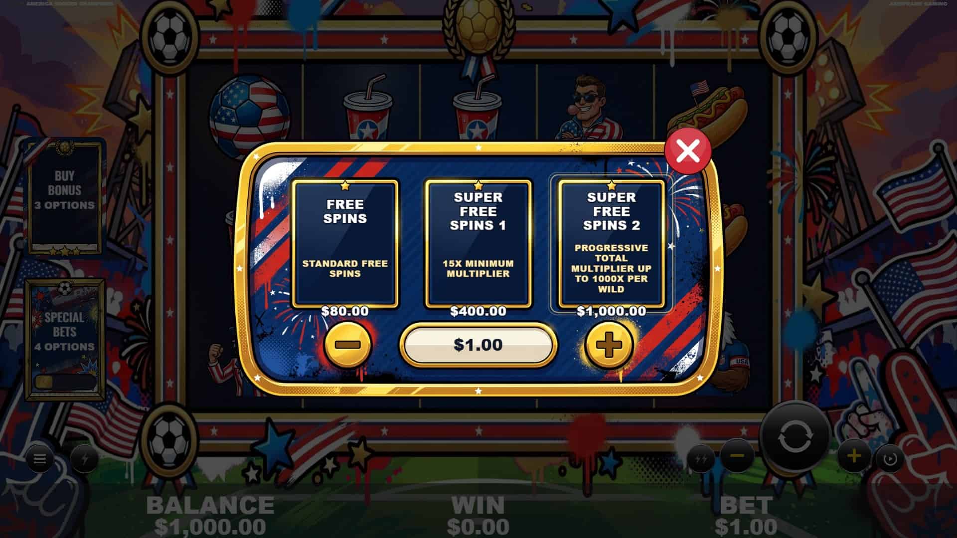 America Soccer Champions bonus buy menu