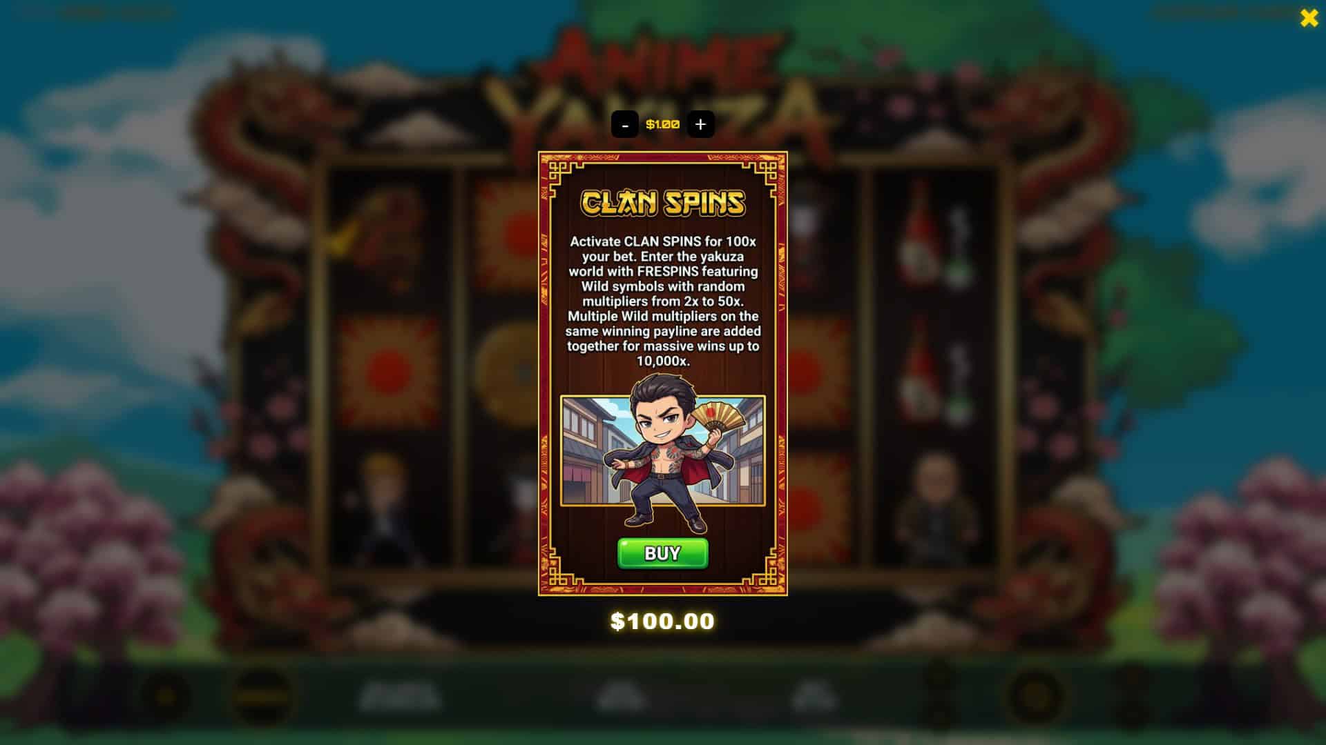 Anime Yakuza bonus buy menu