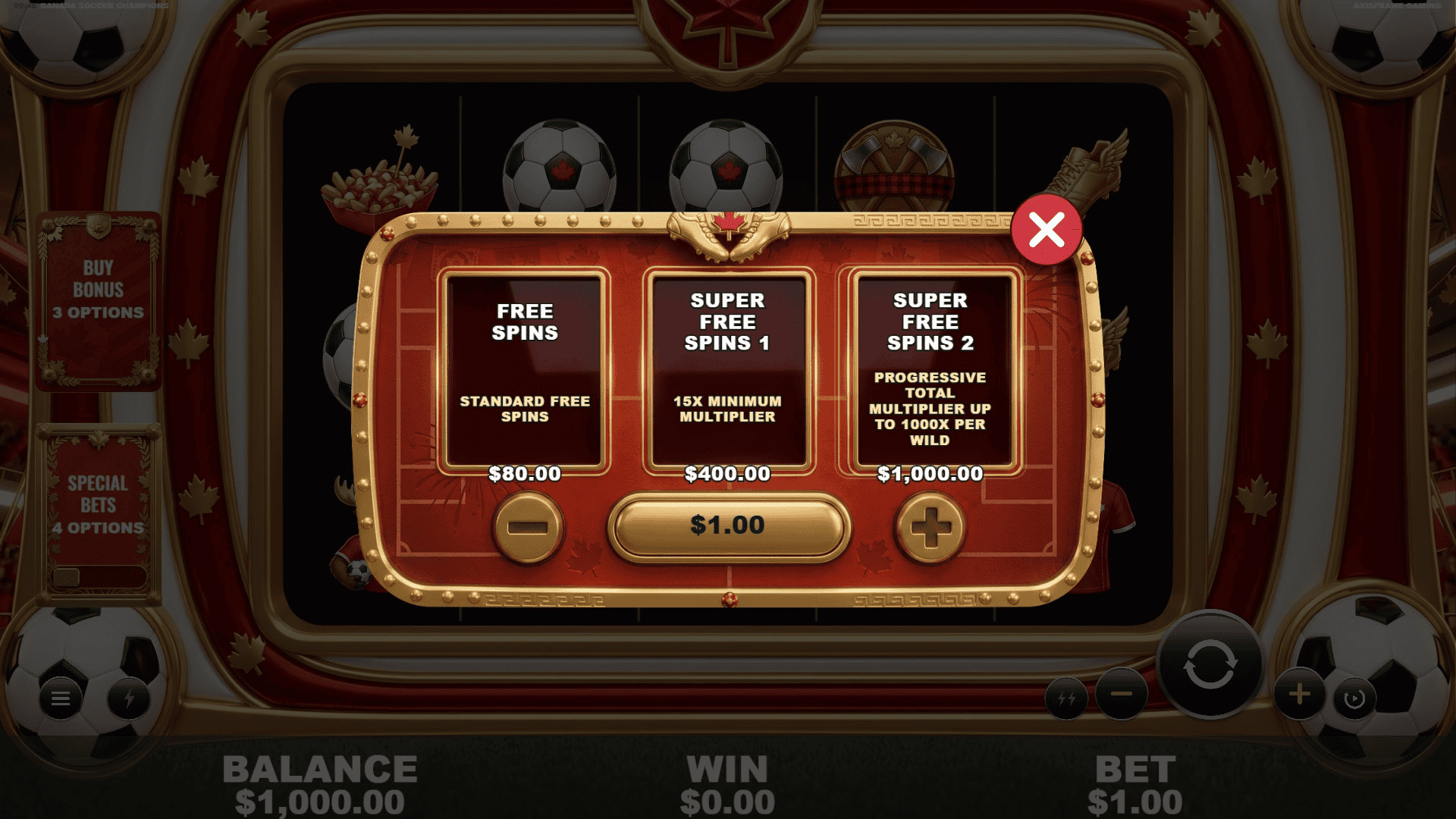 Canada Soccer Champions bonus buy menu