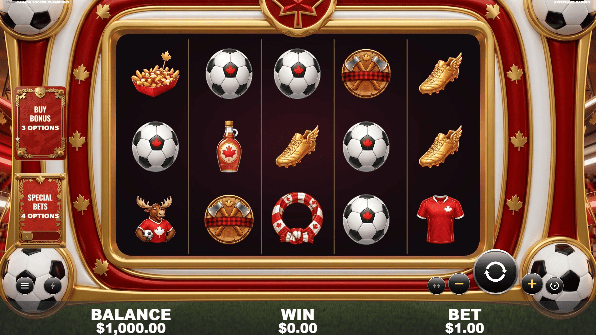 Canada Soccer Champions slot gameplay reels