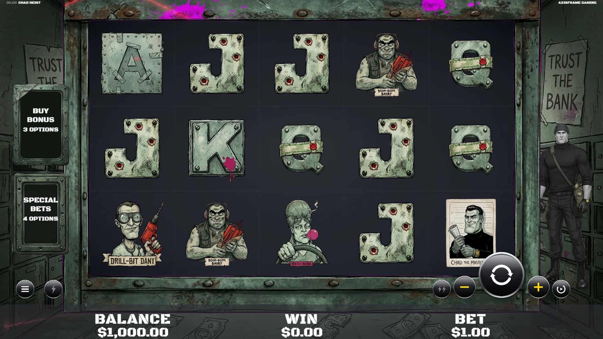 Chad Heist slot gameplay reels
