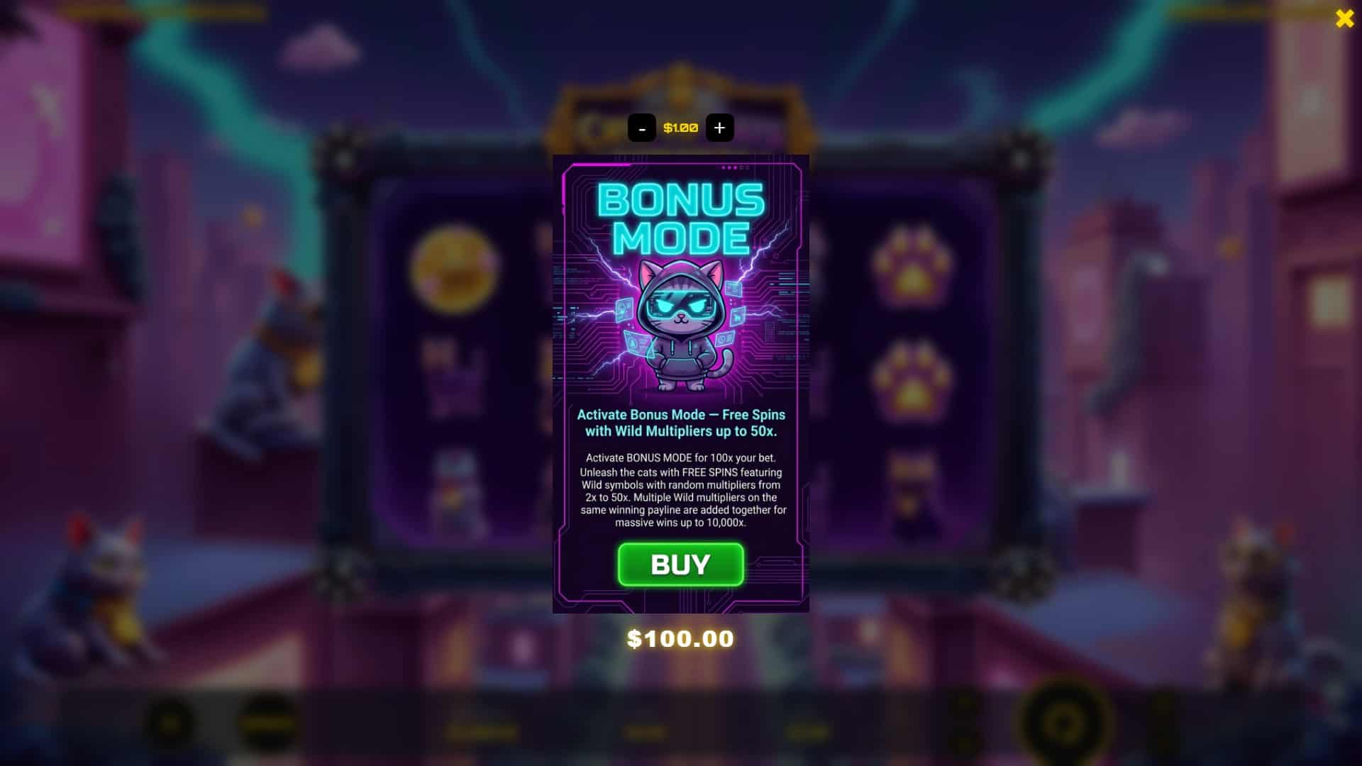 Crypto Cats Bonanza bonus buy menu