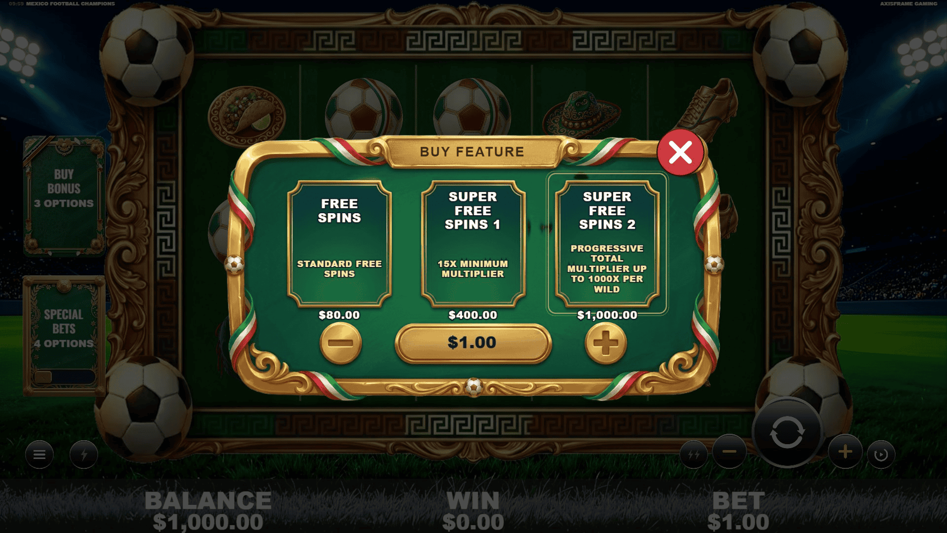 Mexico Football Champions bonus buy menu