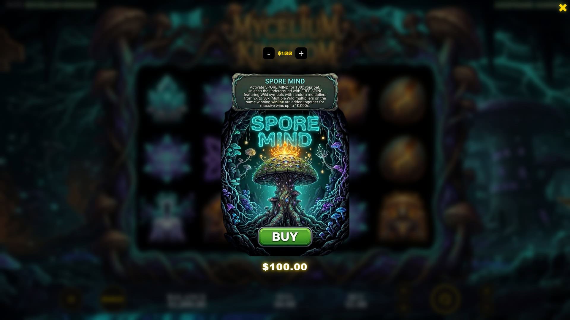 Mycelium Kingdom bonus buy menu