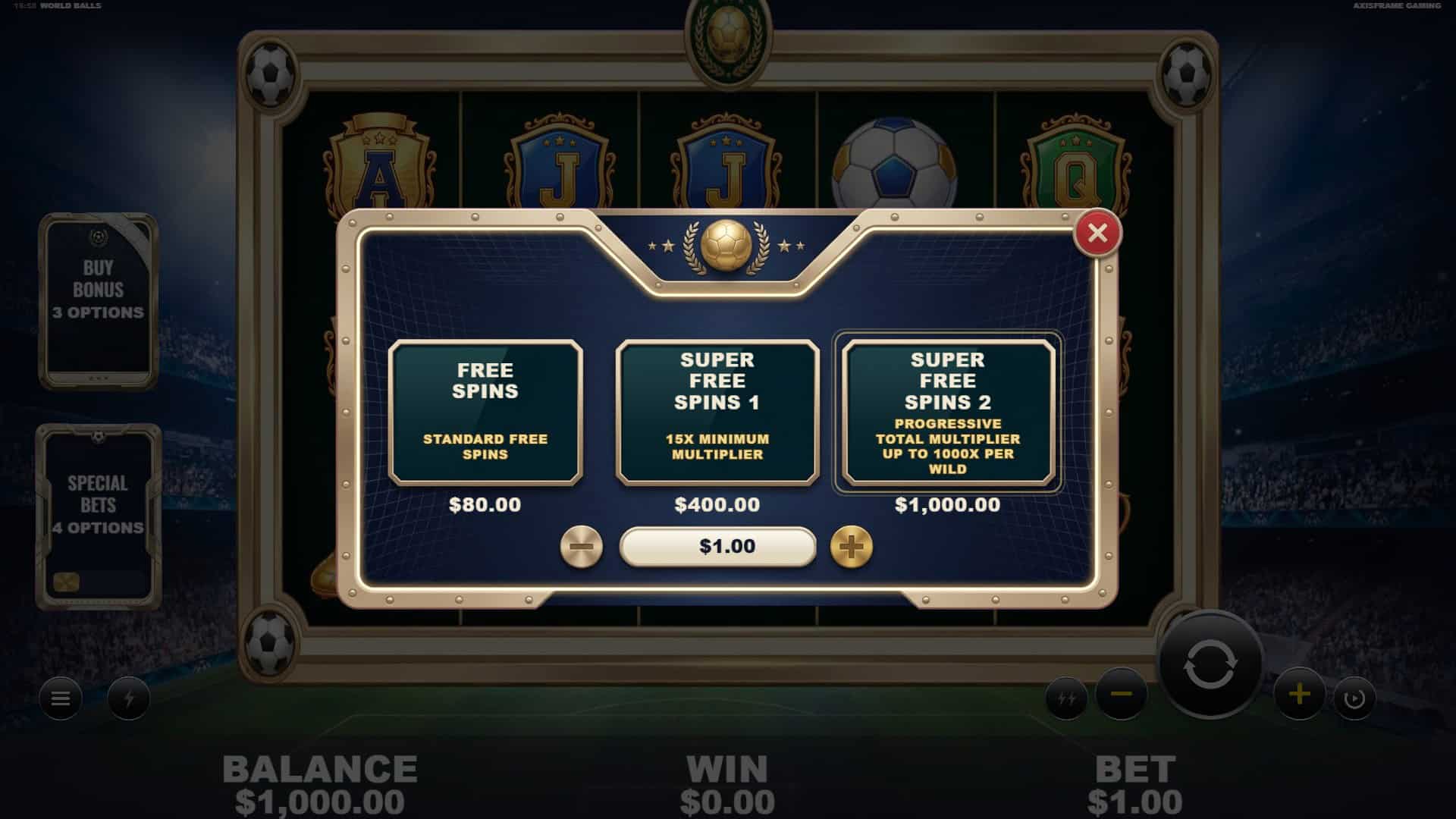 World Balls bonus buy menu
