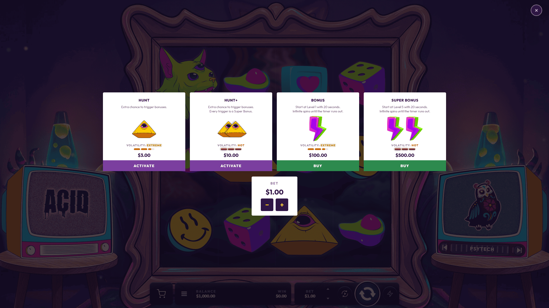 Acid bonus buy menu
