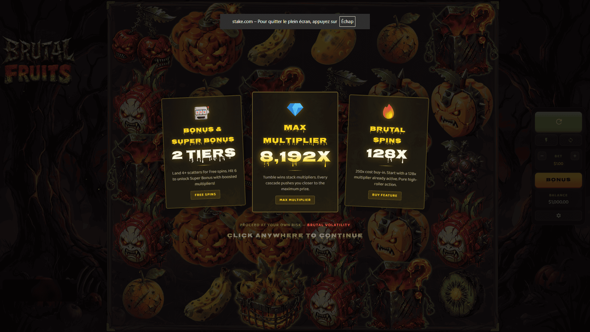 Brutal Fruits slot intro screen