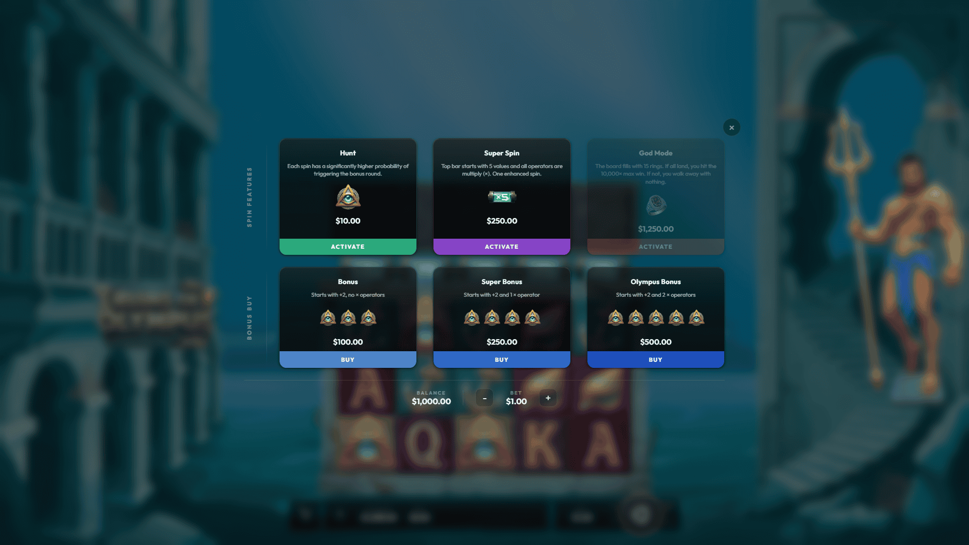 Ruins Of Olympus bonus buy menu
