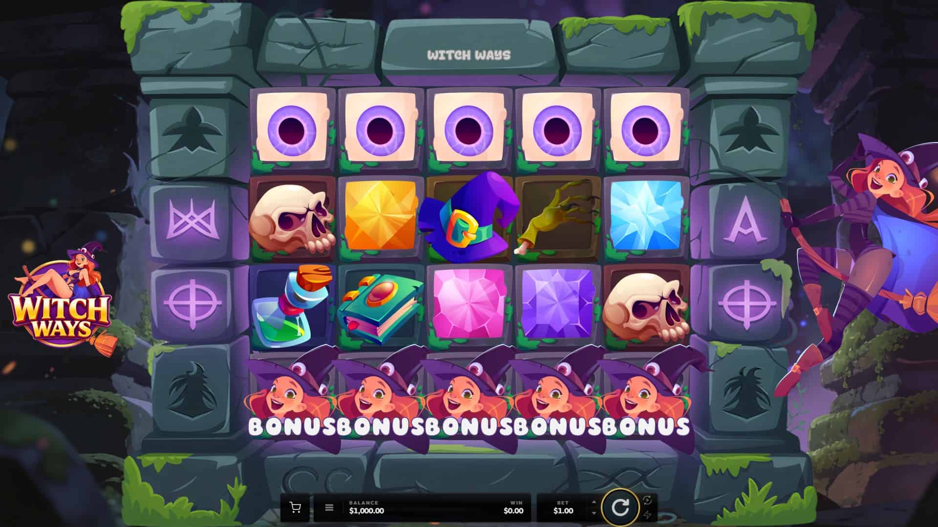 Witch Ways slot gameplay reels