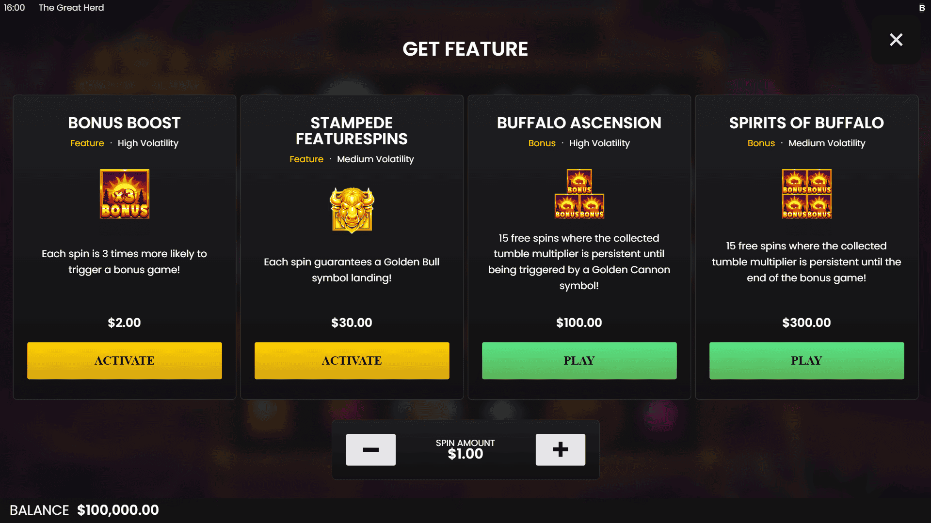 The Great Herd bonus buy menu