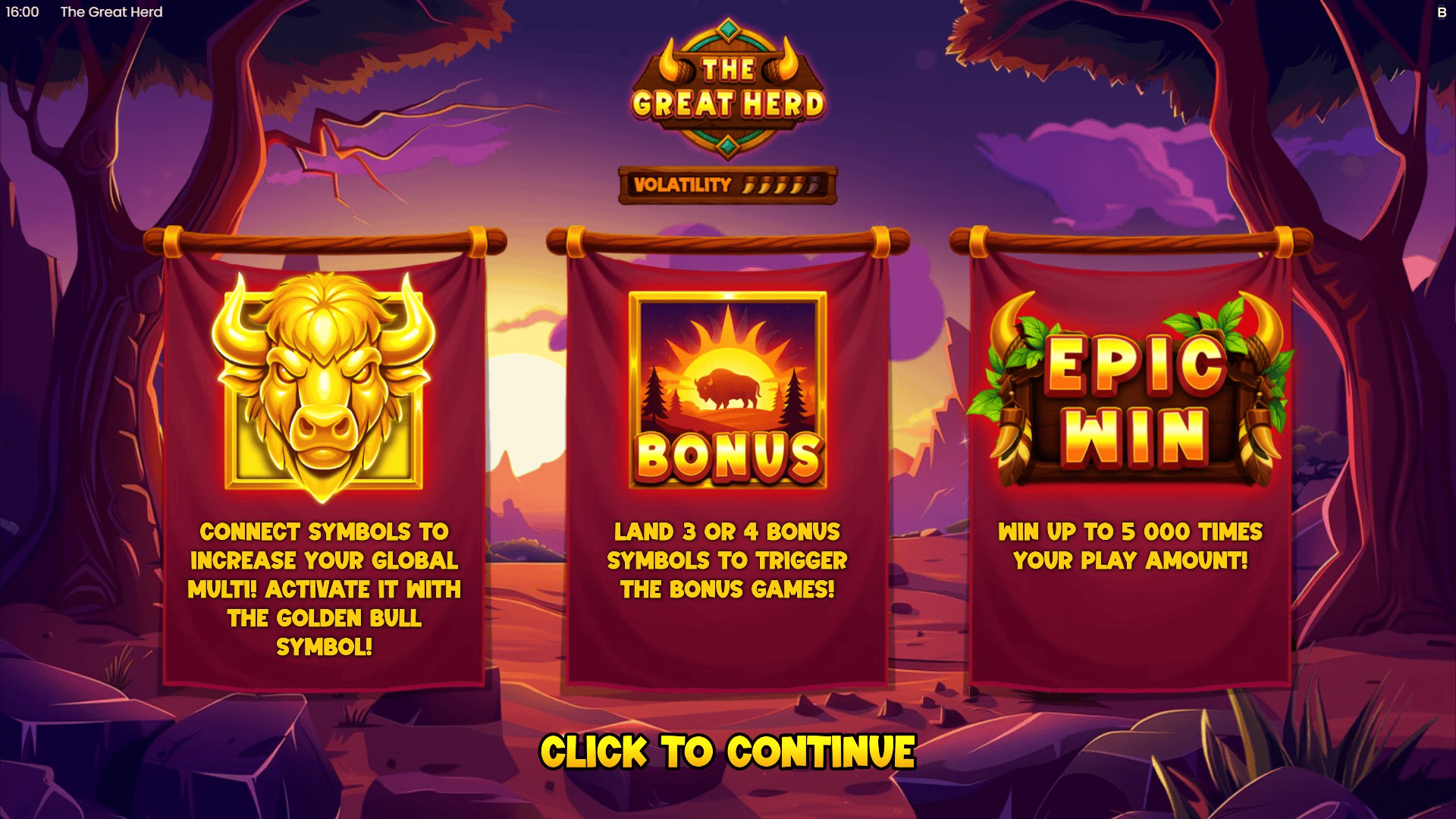 The Great Herd slot intro screen