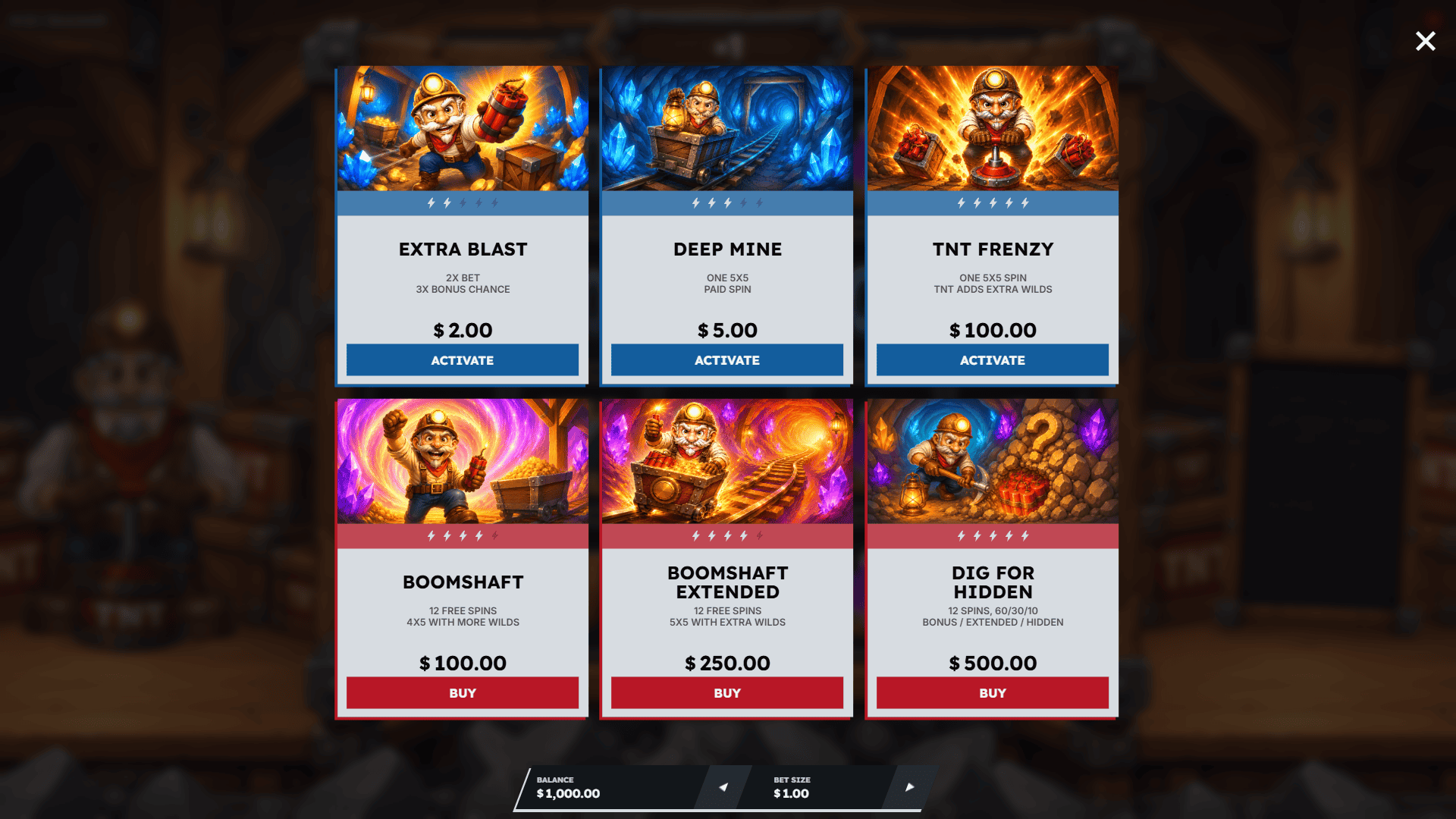 Boomshaft bonus buy menu