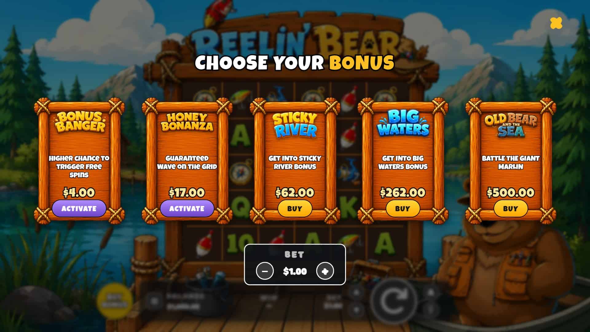 Reelin Bear bonus buy menu