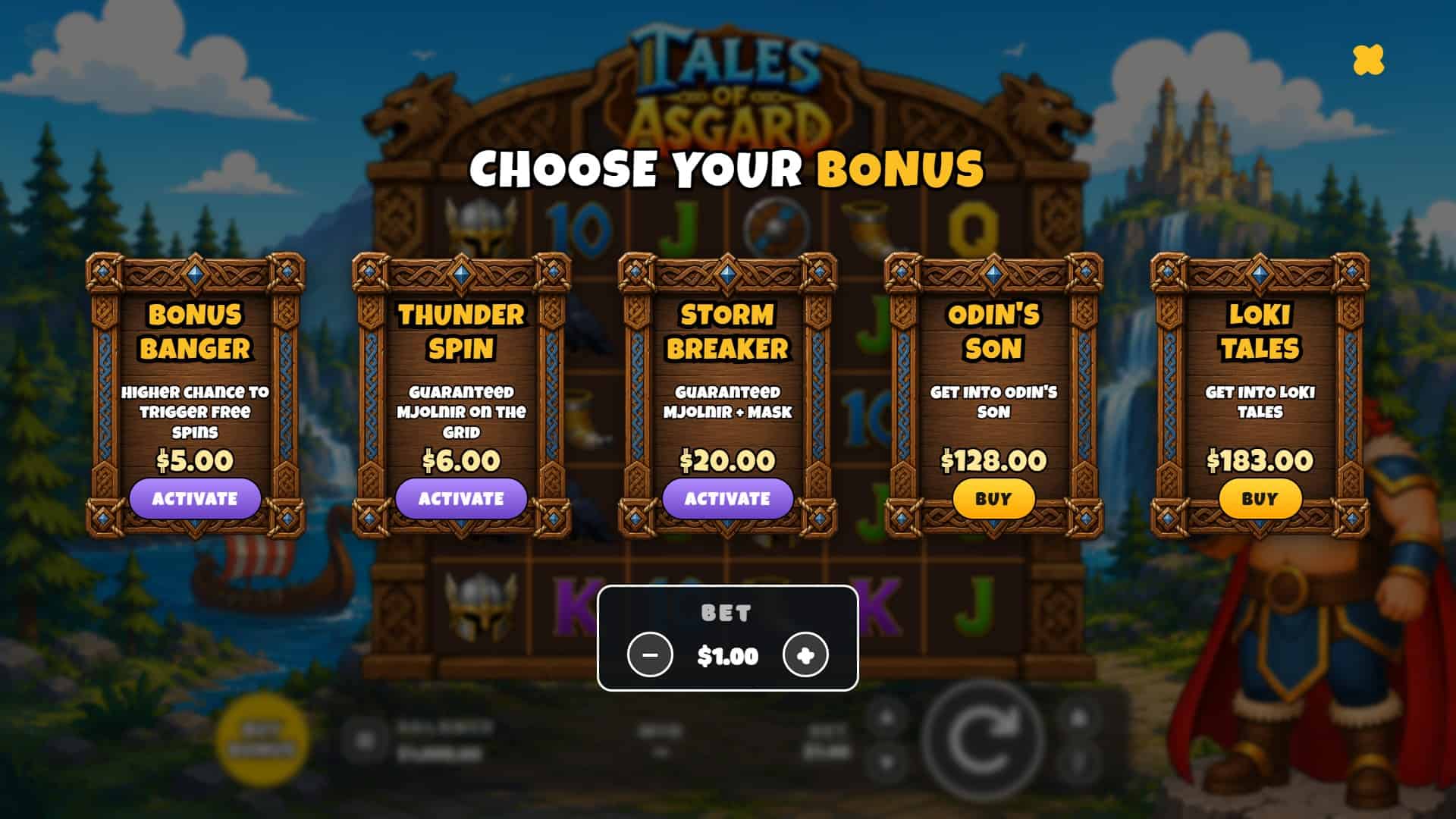Tales of Asgard bonus buy menu